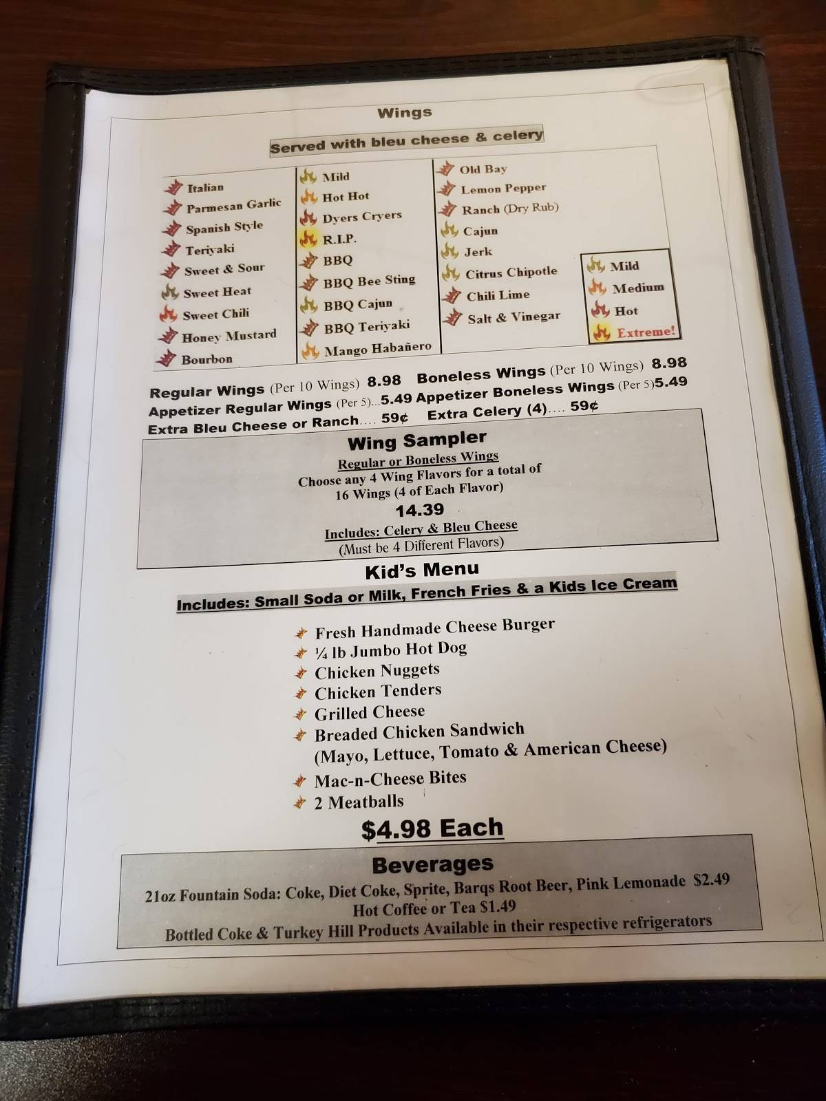 Menu at Dyers Deli restaurant, USA