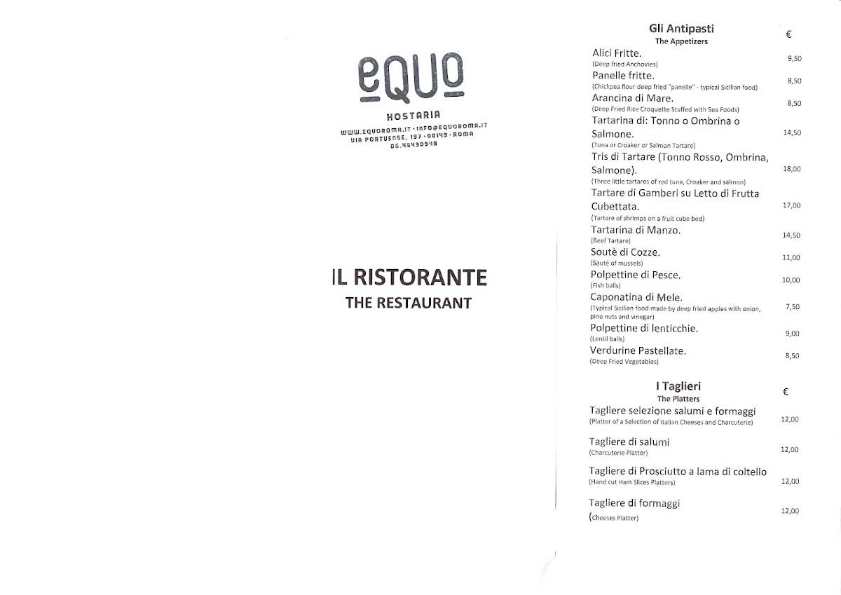 Menu di EQUO Hostaria 