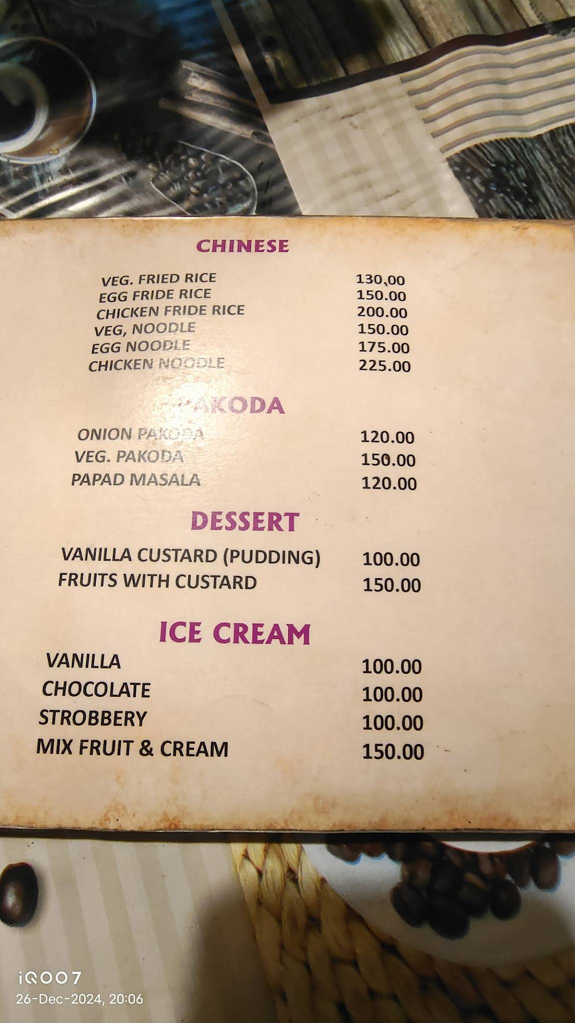 Ebonys Cafe Restaurant menu