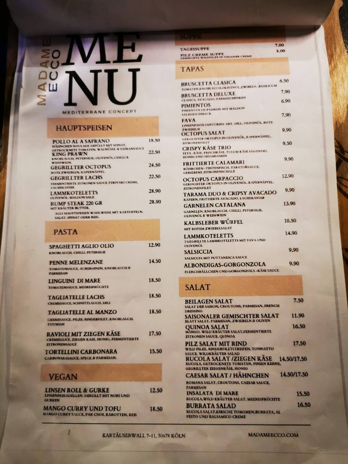 Menu de Ecco