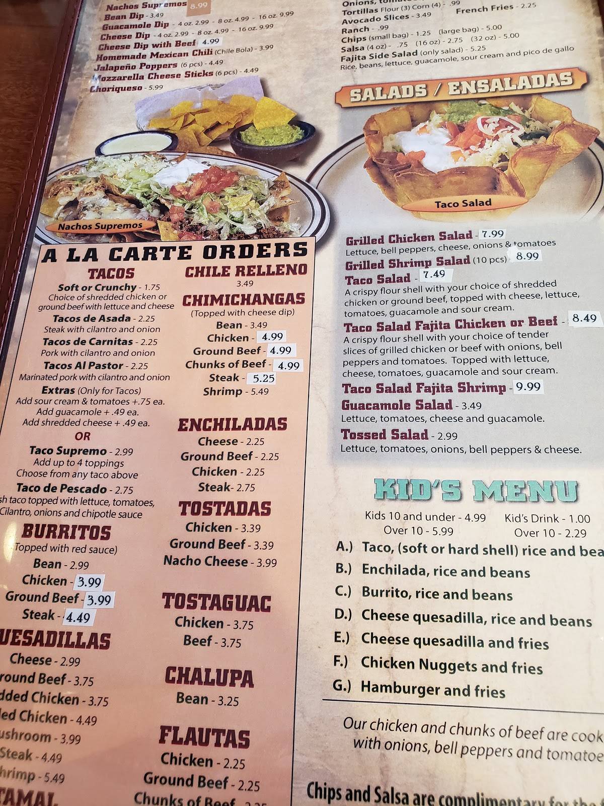 Menu at El Camino Real restaurant, Three Rivers