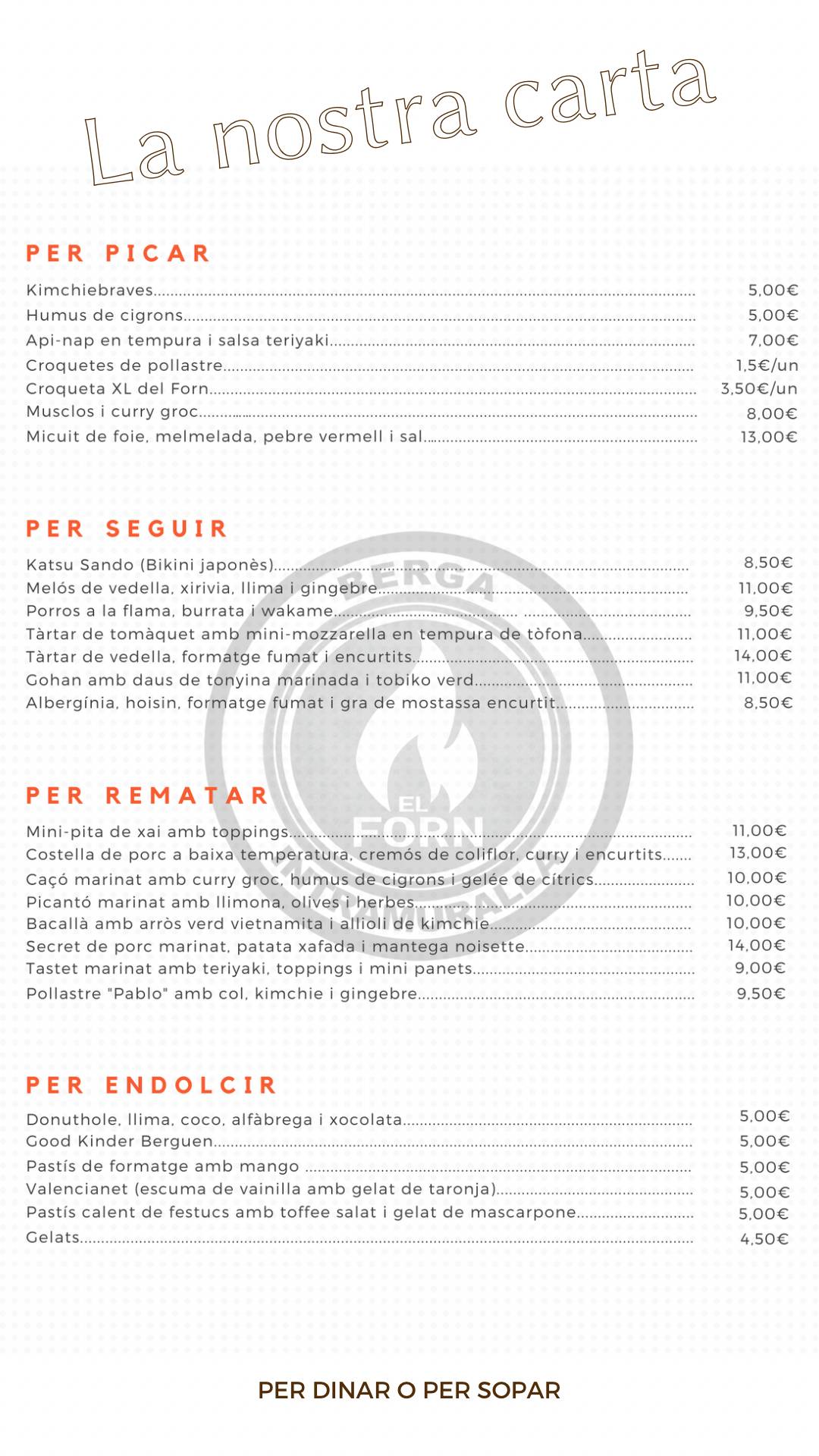 Carta Del Restaurante El Forn Intramuralla Berga