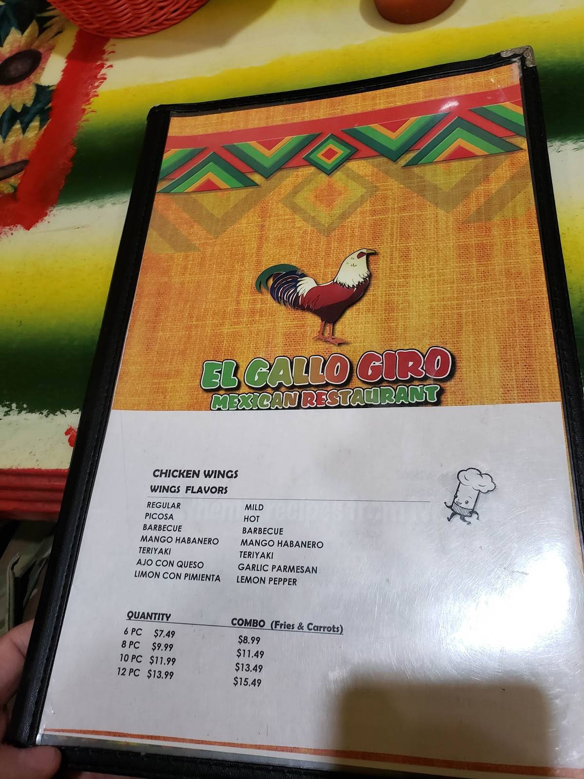 Menu at El Gallo Giro restaurant, Memphis, Lamar Ave