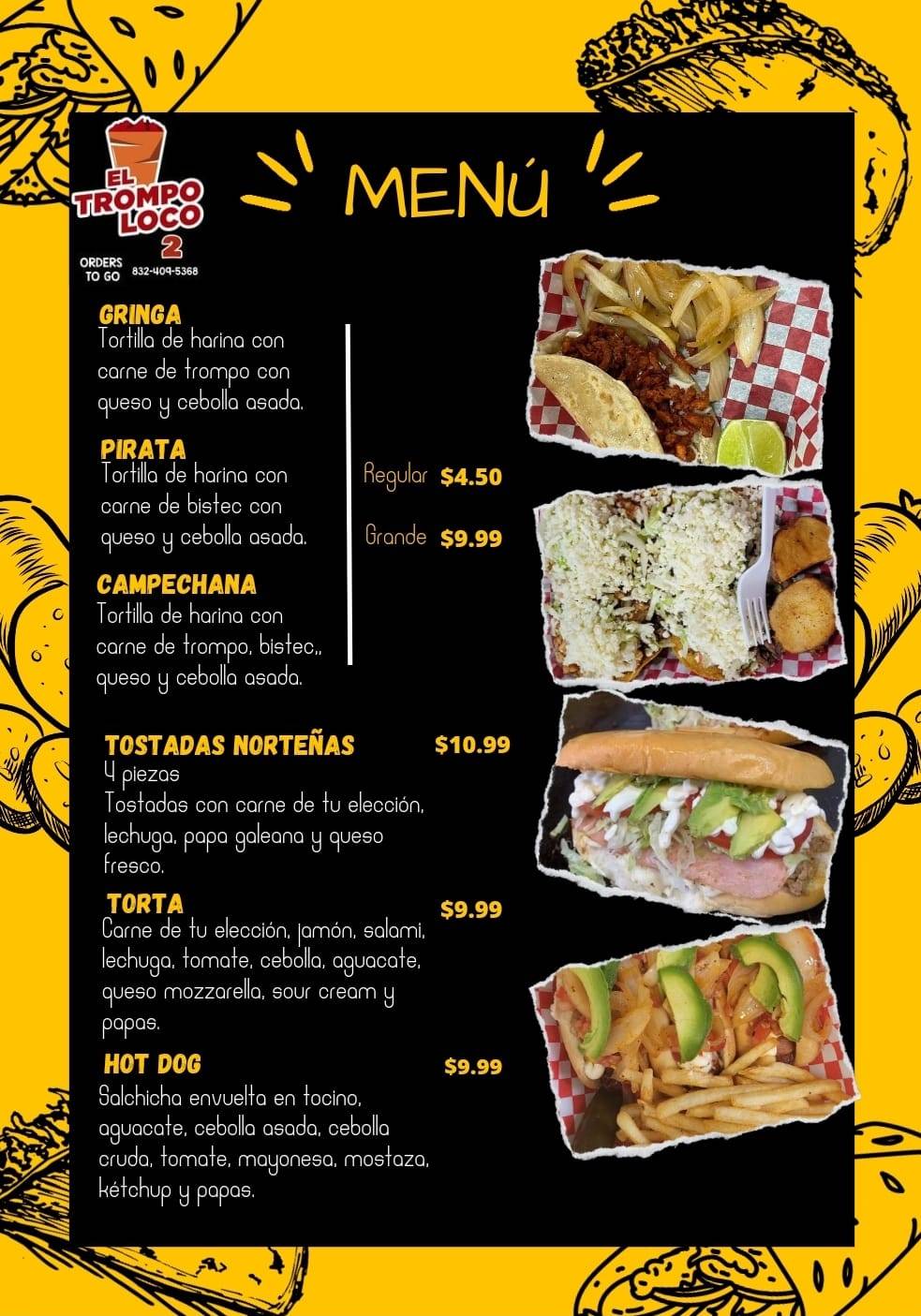 Menu at El Trompo Loco restaurant, Houston, Wallisville Rd