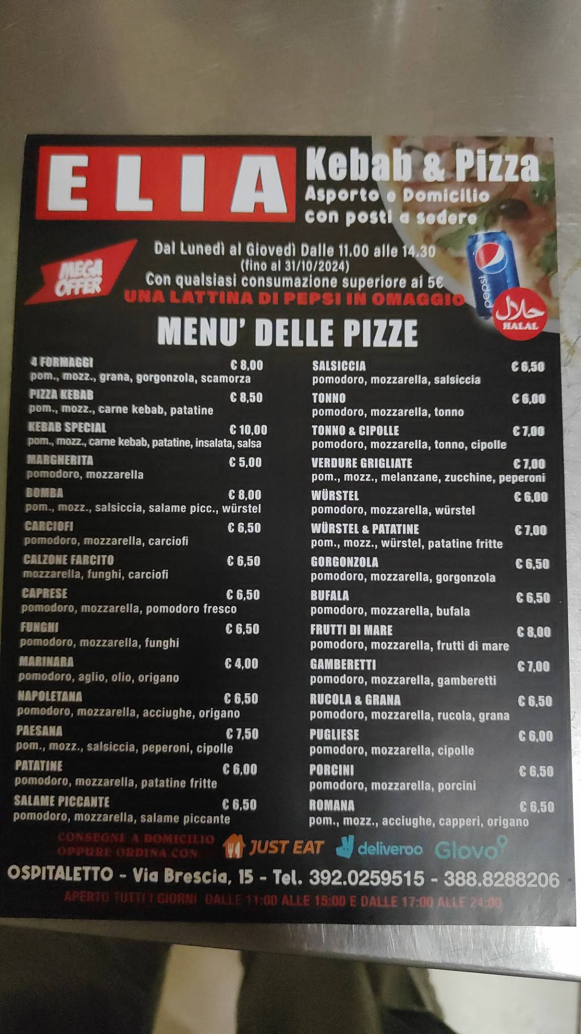Menu di Elia Kebab& pizza 