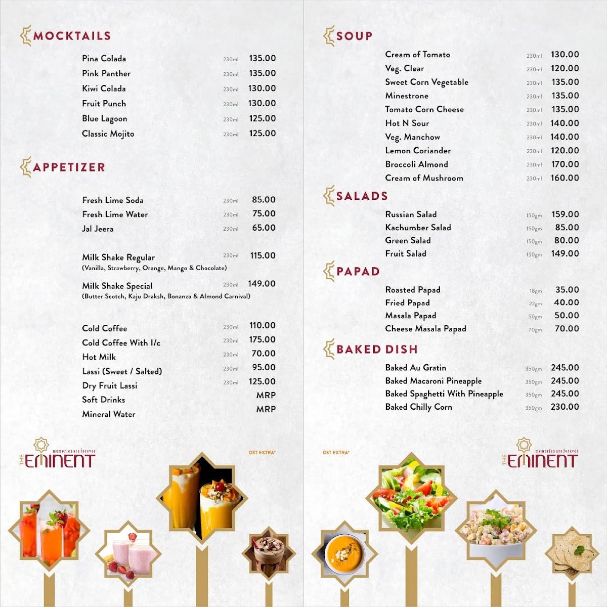 Eminent Restaurant and Banquet menu