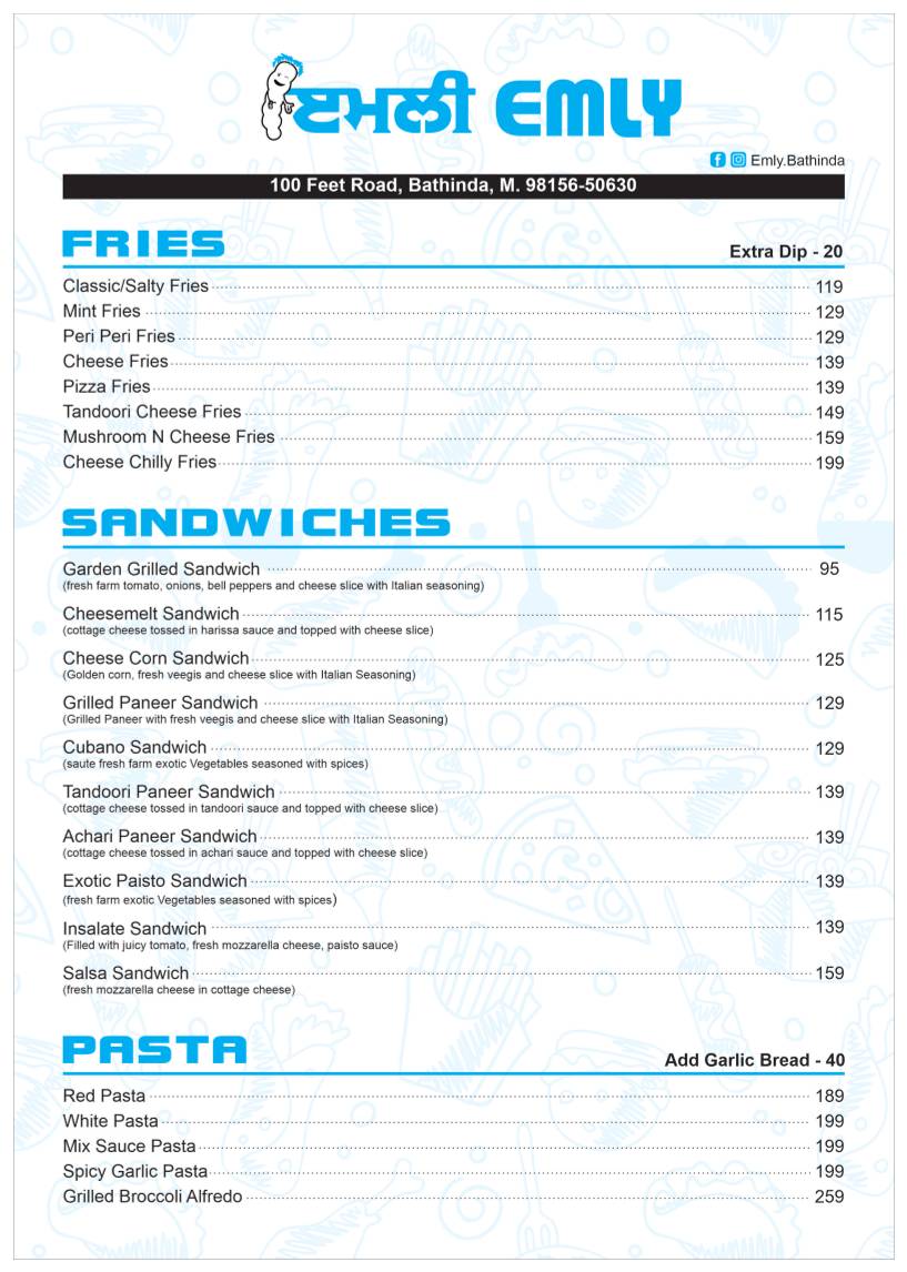 Emly Bathinda menu
