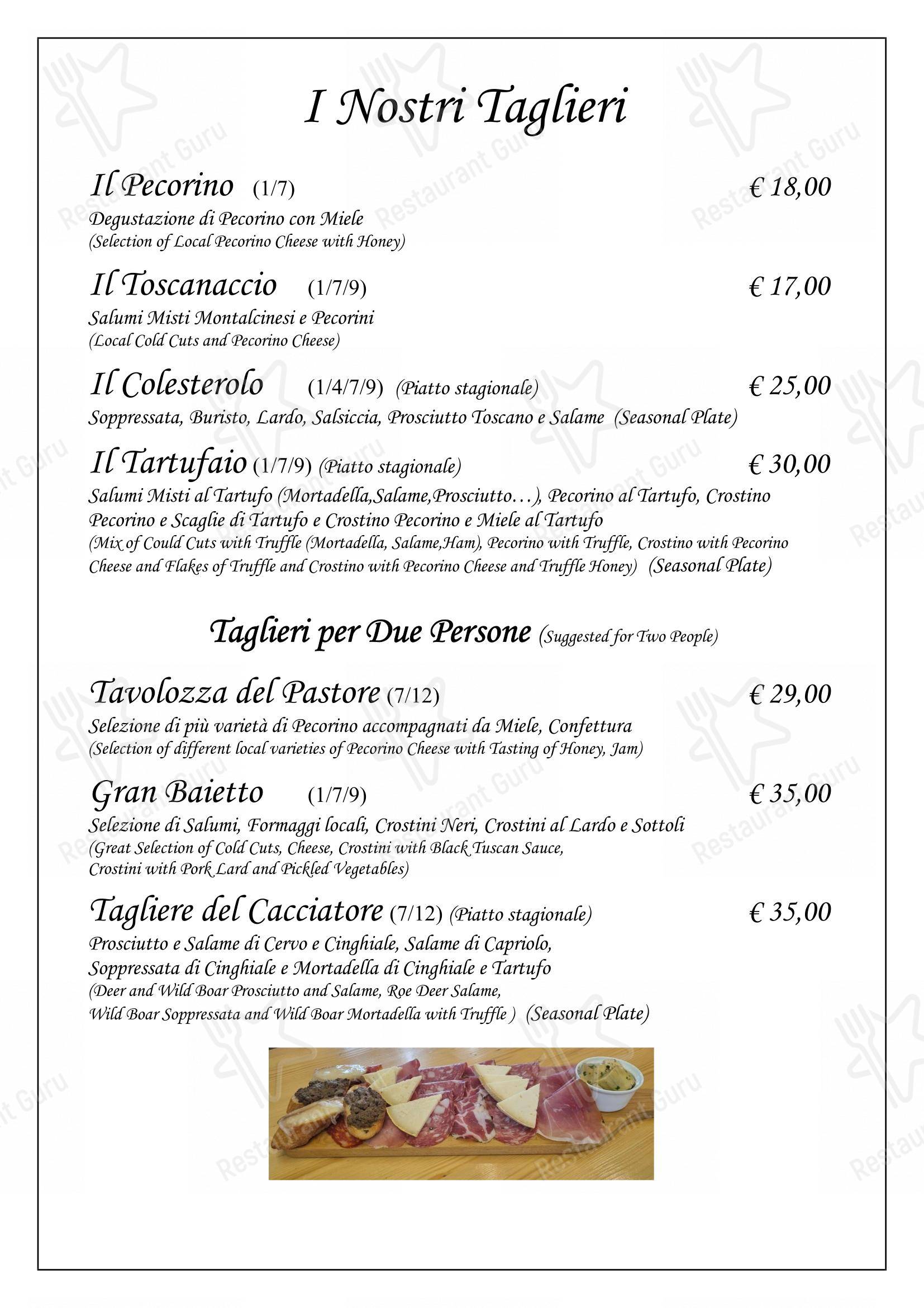 Menu bar per Enoteca di Piazza in Montalcino
