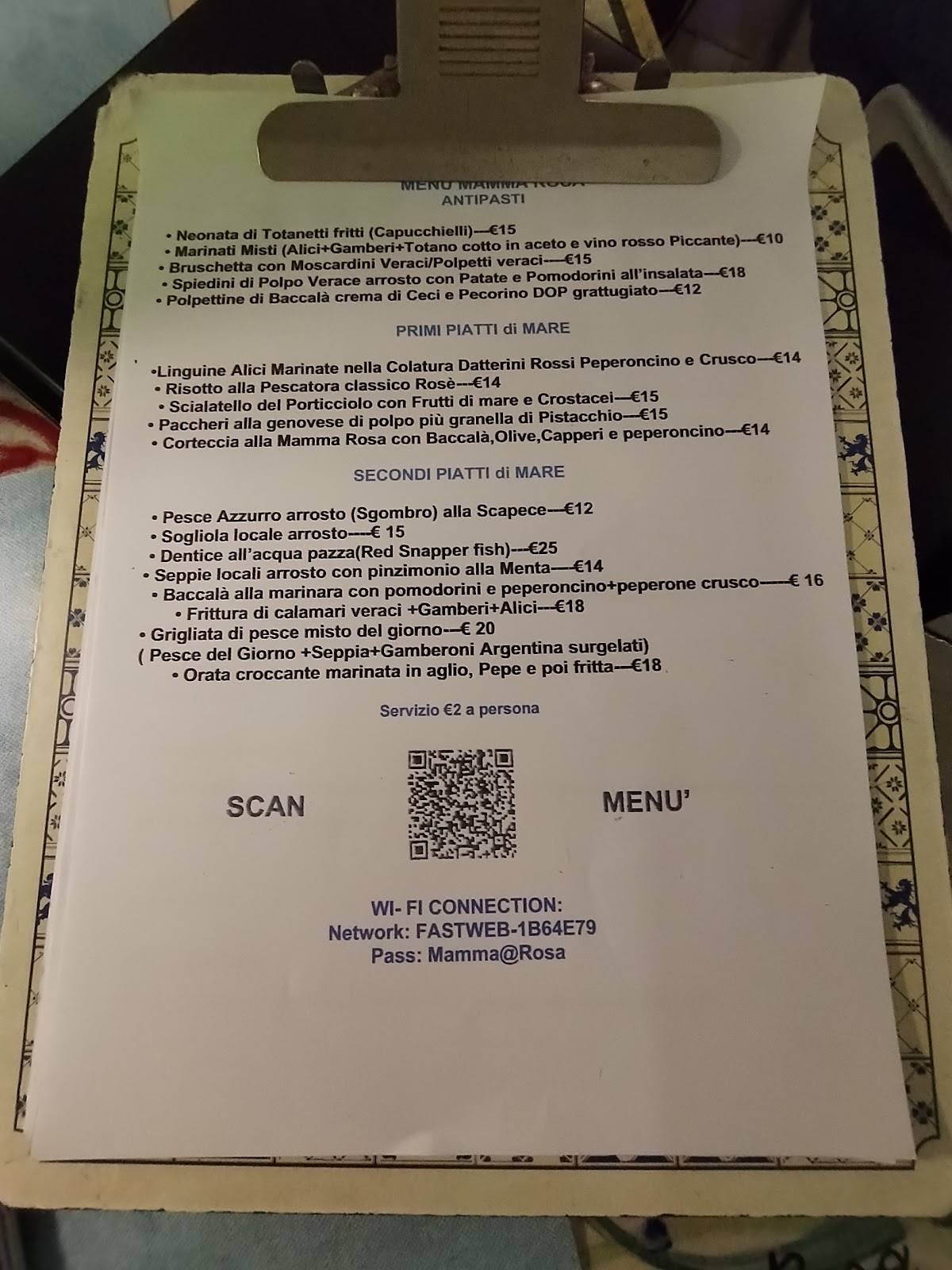 Menu di Mamma Rosa 