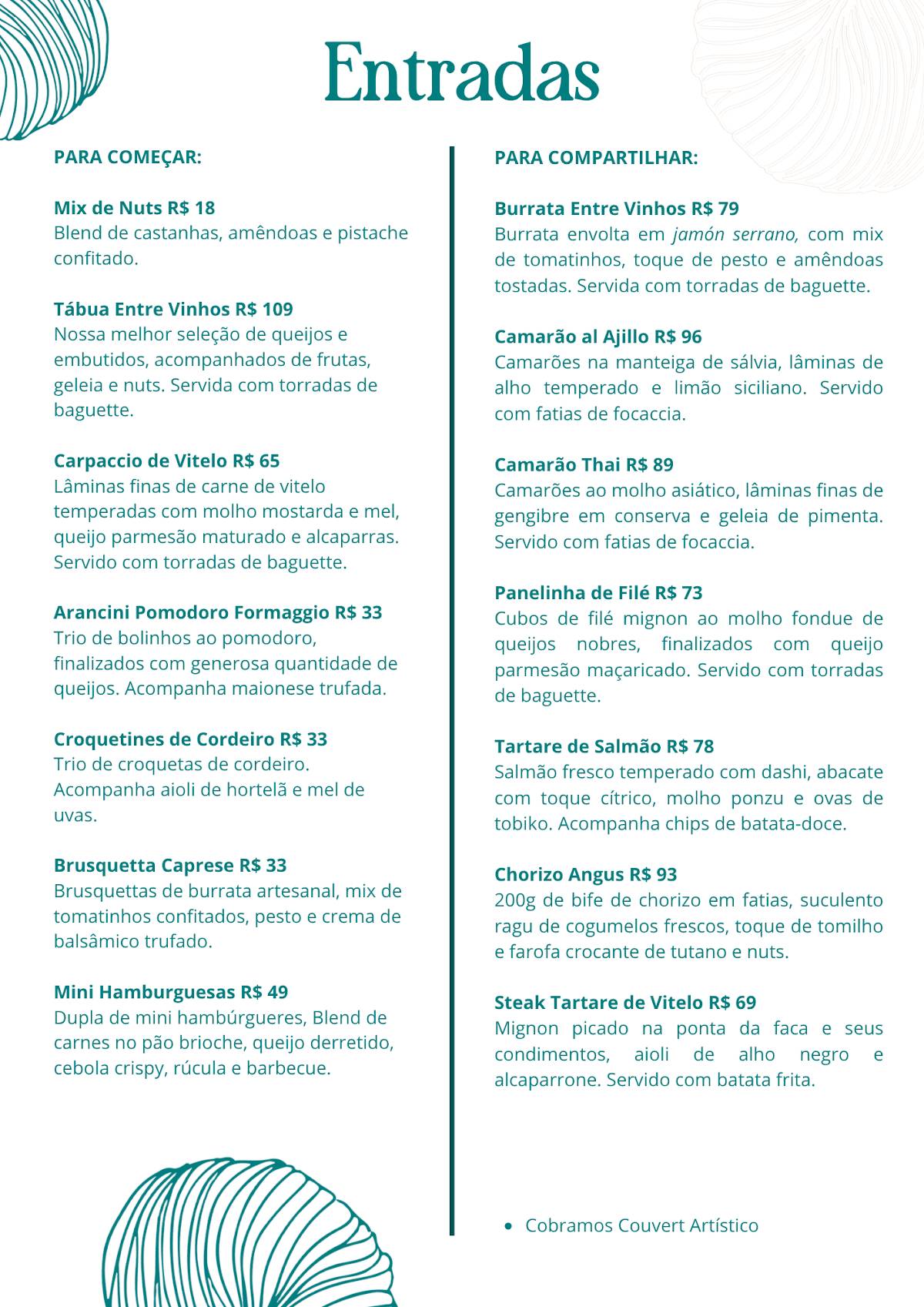 Entre Vinhos Store cardápio