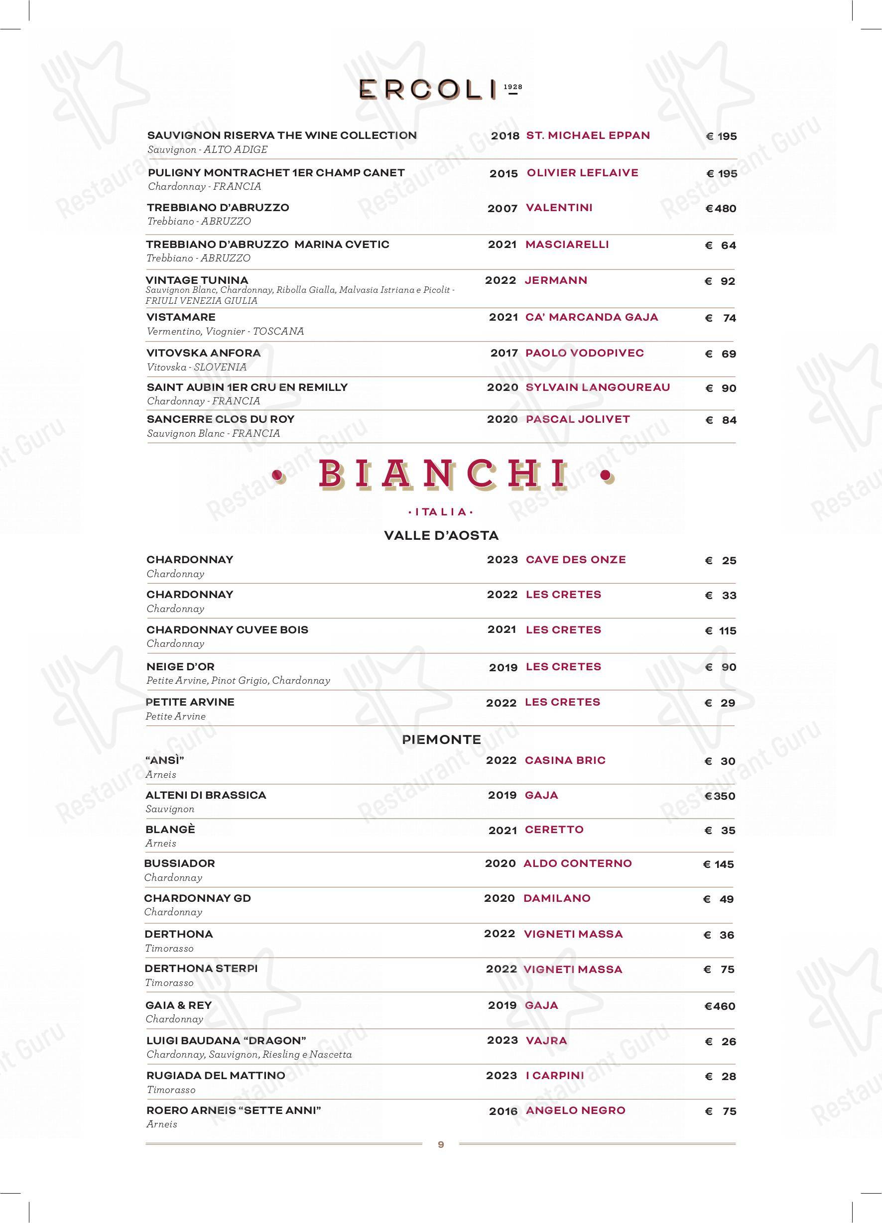 Основное меню per Ercoli 1928 Prati in Roma