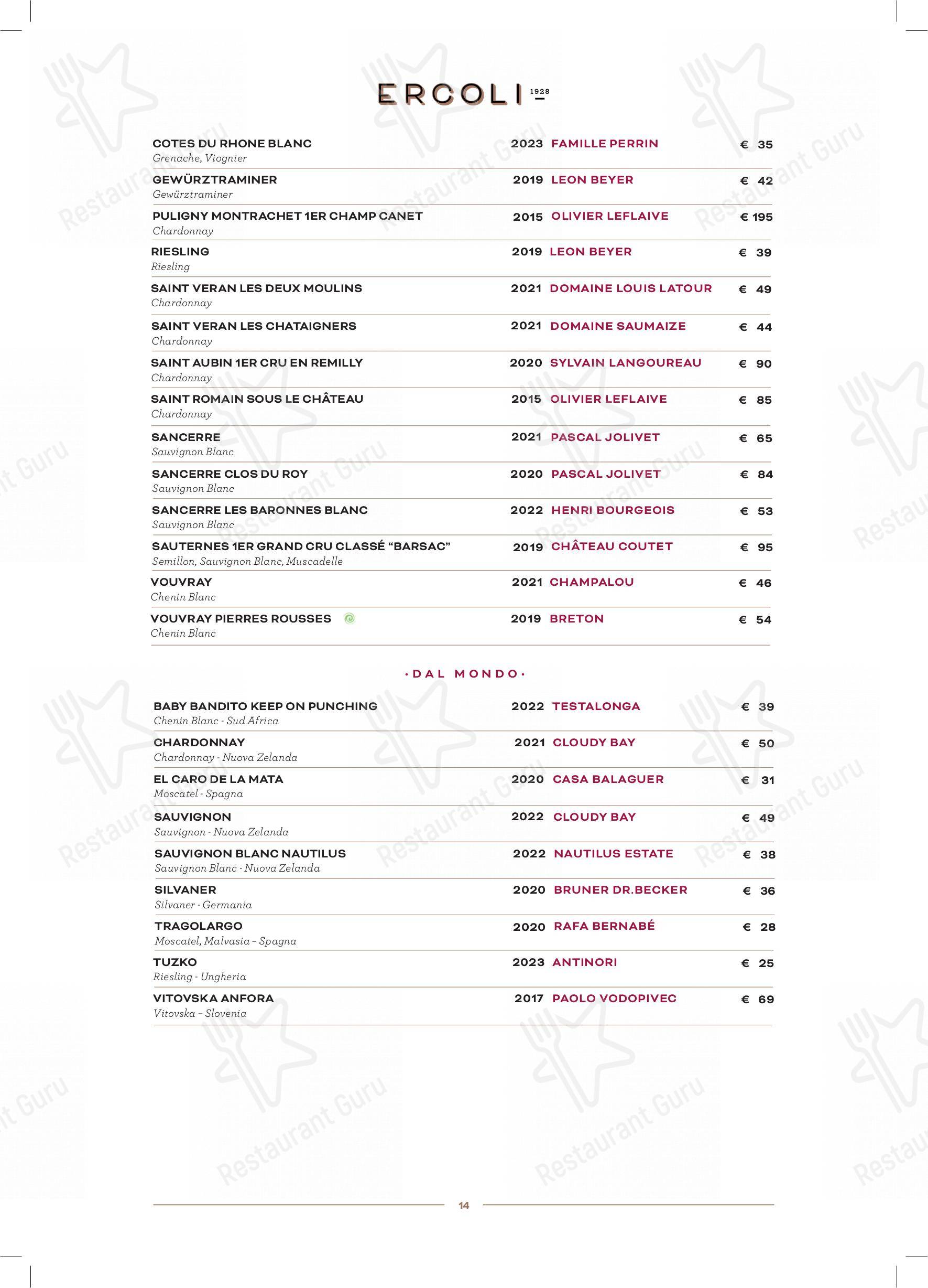 Menu di Ercoli 1928 Prati - Основное меню