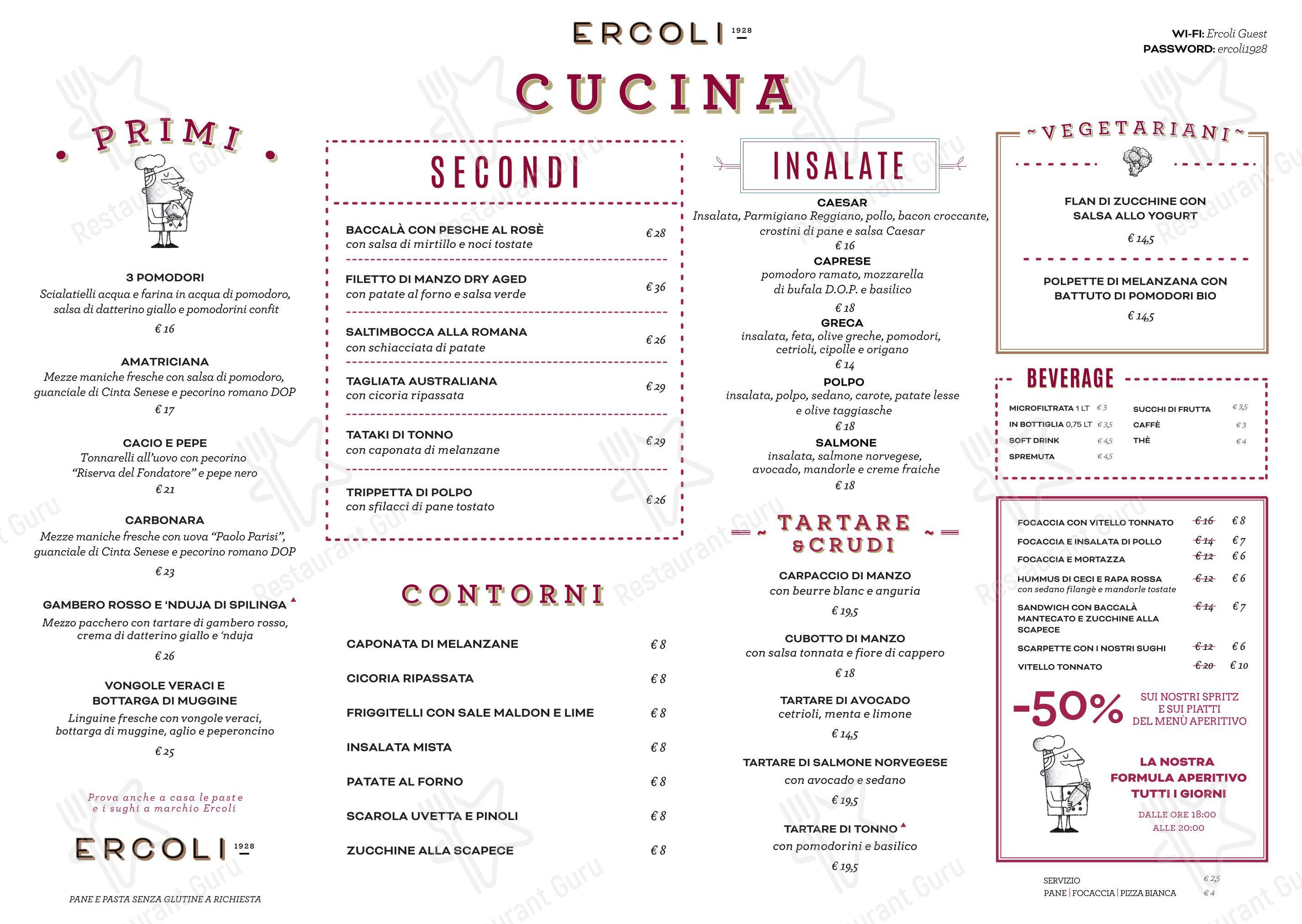 Menu di Ercoli 1928 Prati - Menu
