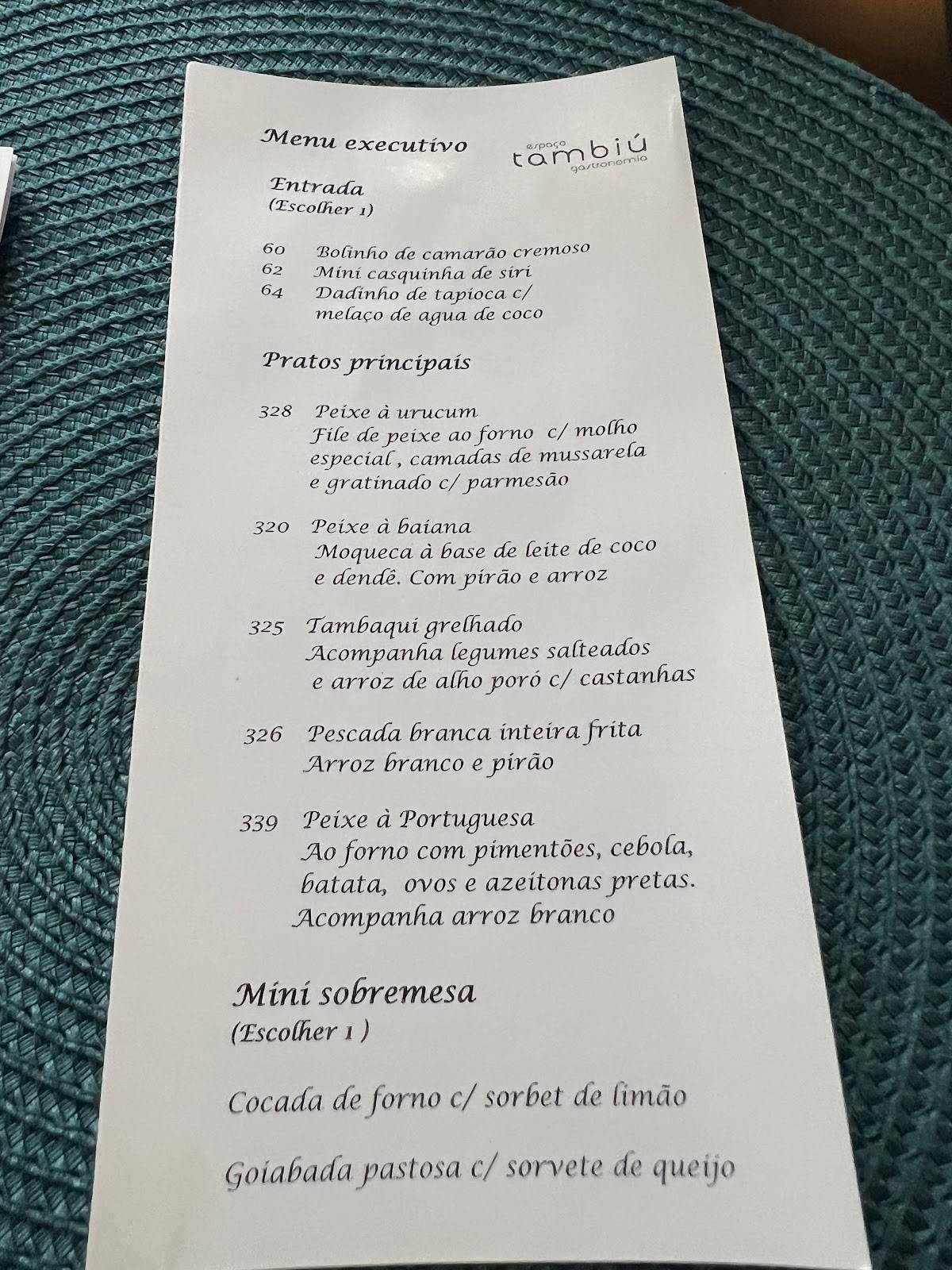 Espaço Tambiú cardápio