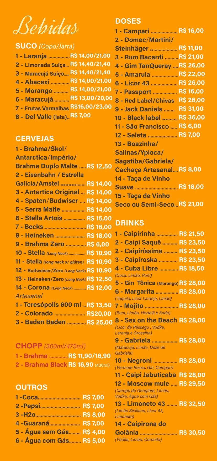 Espetinho Goiânia cardápio