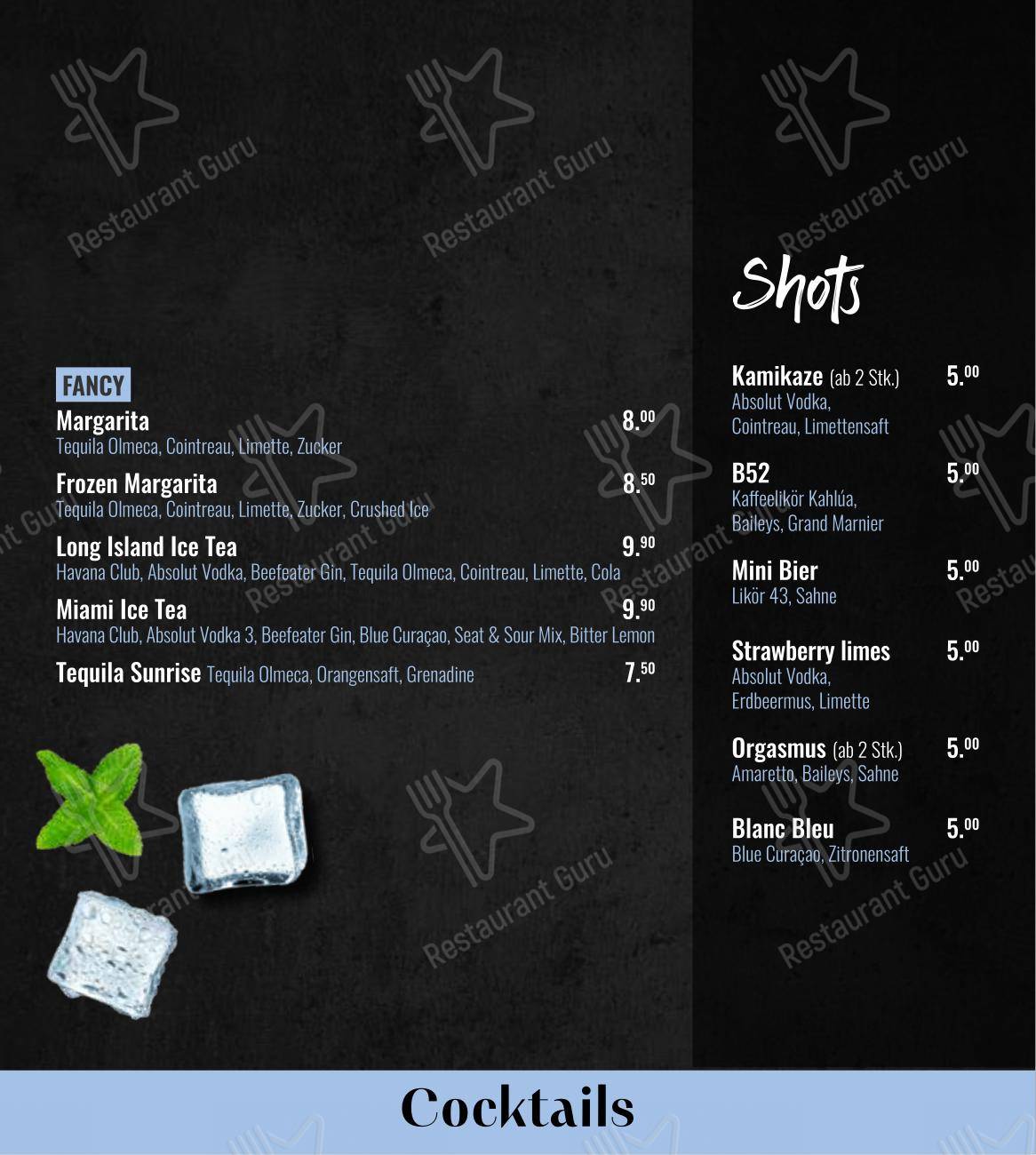 Menu pour Esscobar by Tom pub et bar