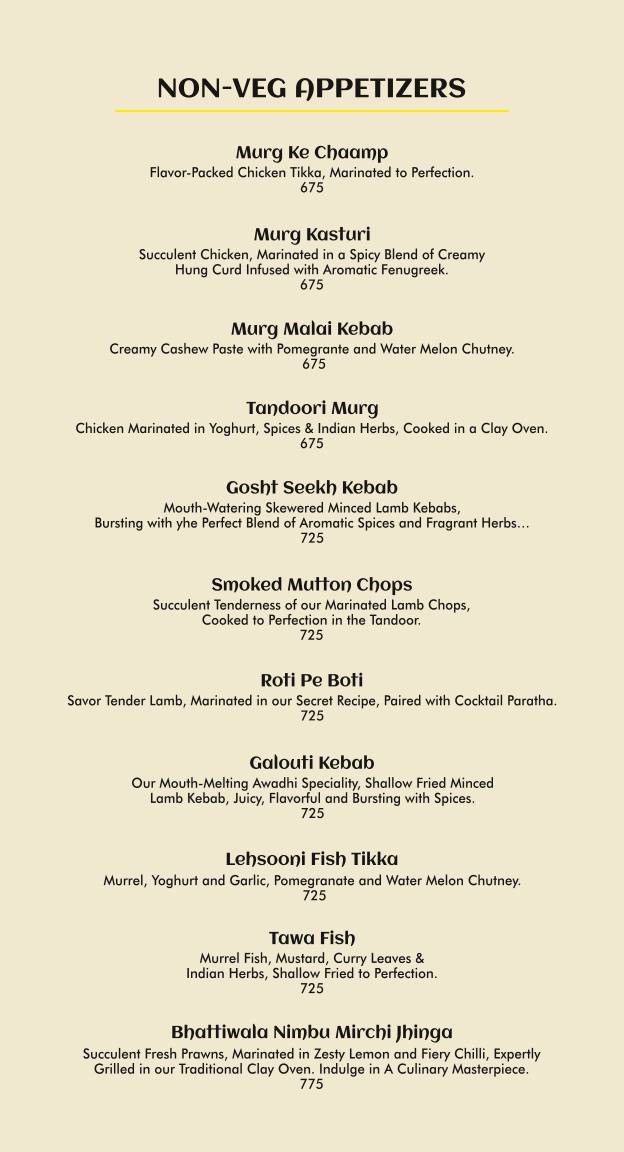 Exotica Hitech City- North Indian Rooftop Restaurant menu