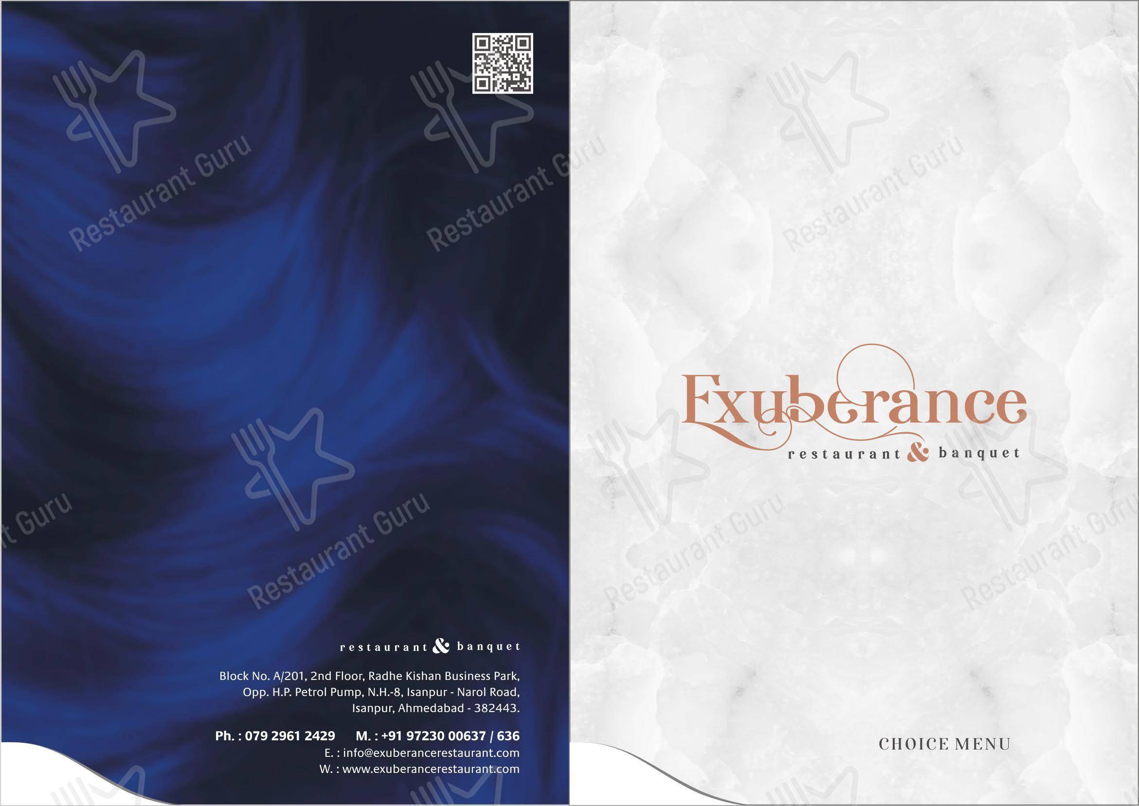 Exuberance Restaurant & Banquet - Menu