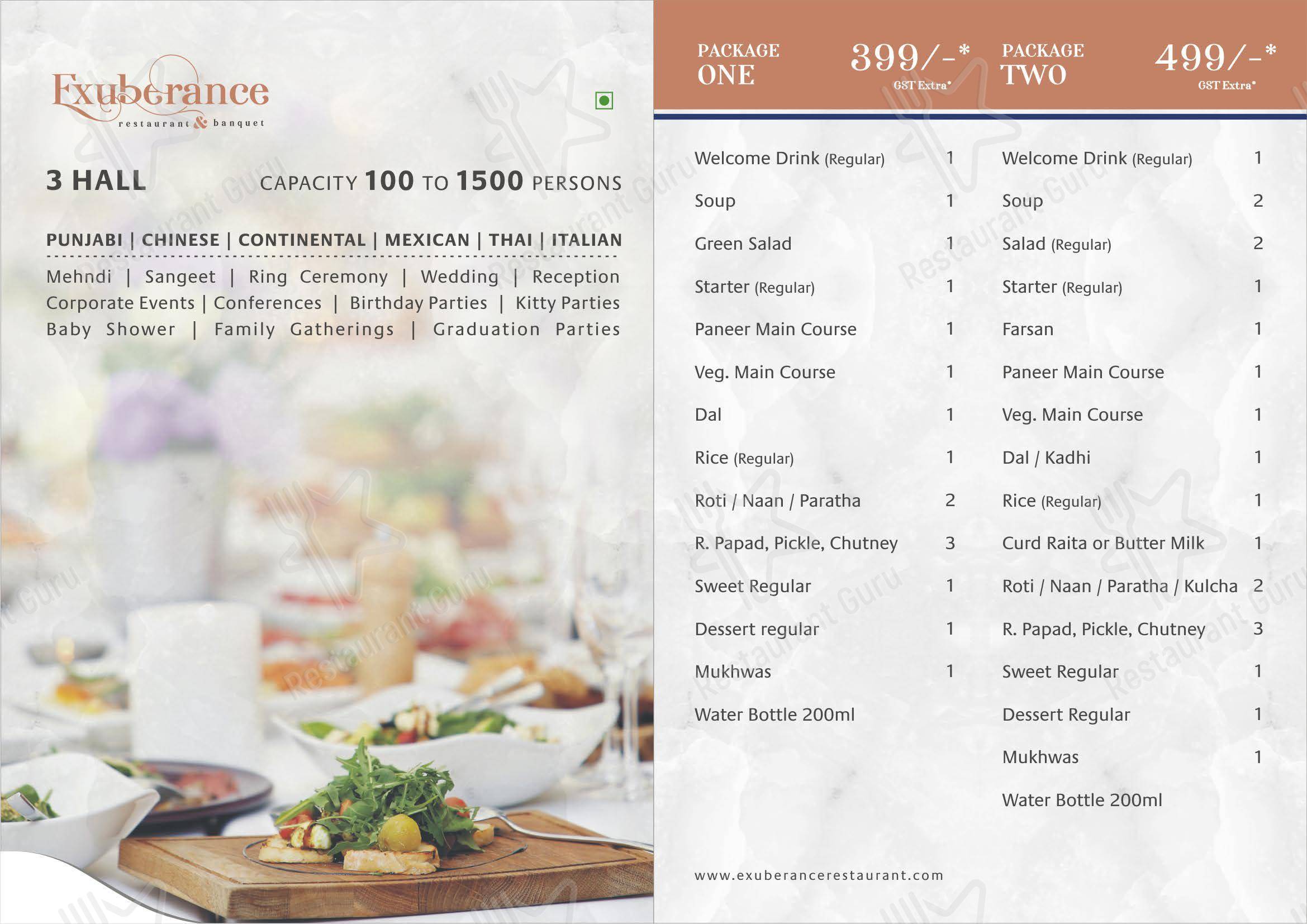 菜单 for Exuberance Restaurant & Banquet in Ahmedabad