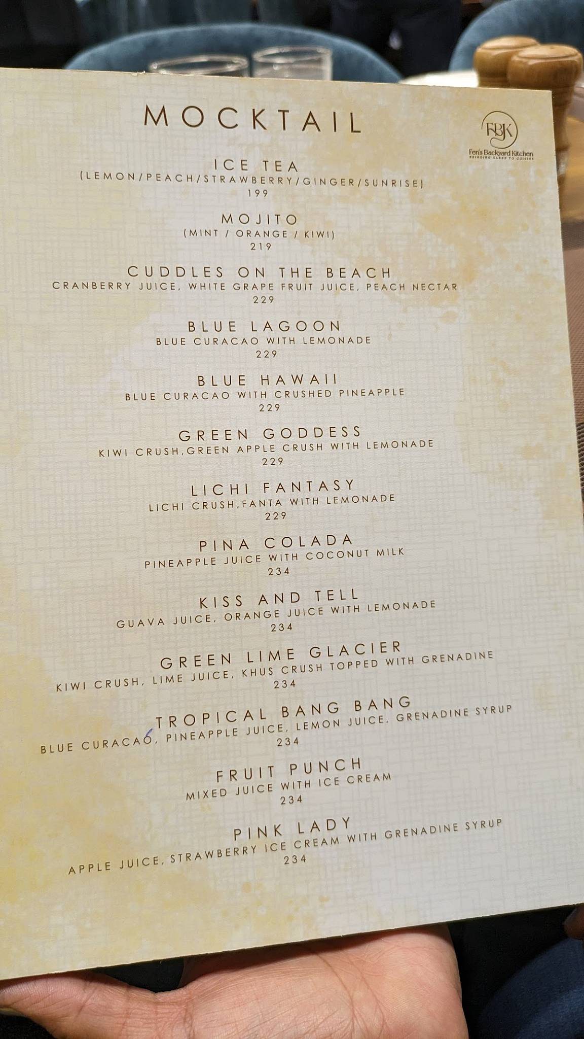 FBK - FEN'S BACKYARD KITCHEN menu