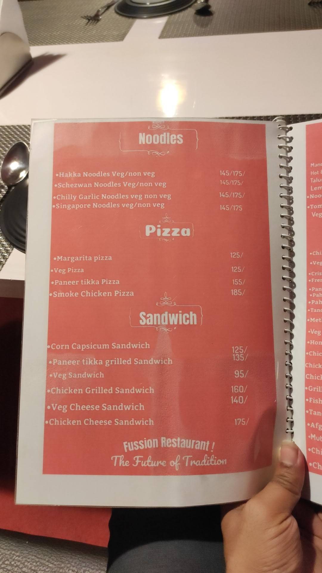 fussion restaurant menu