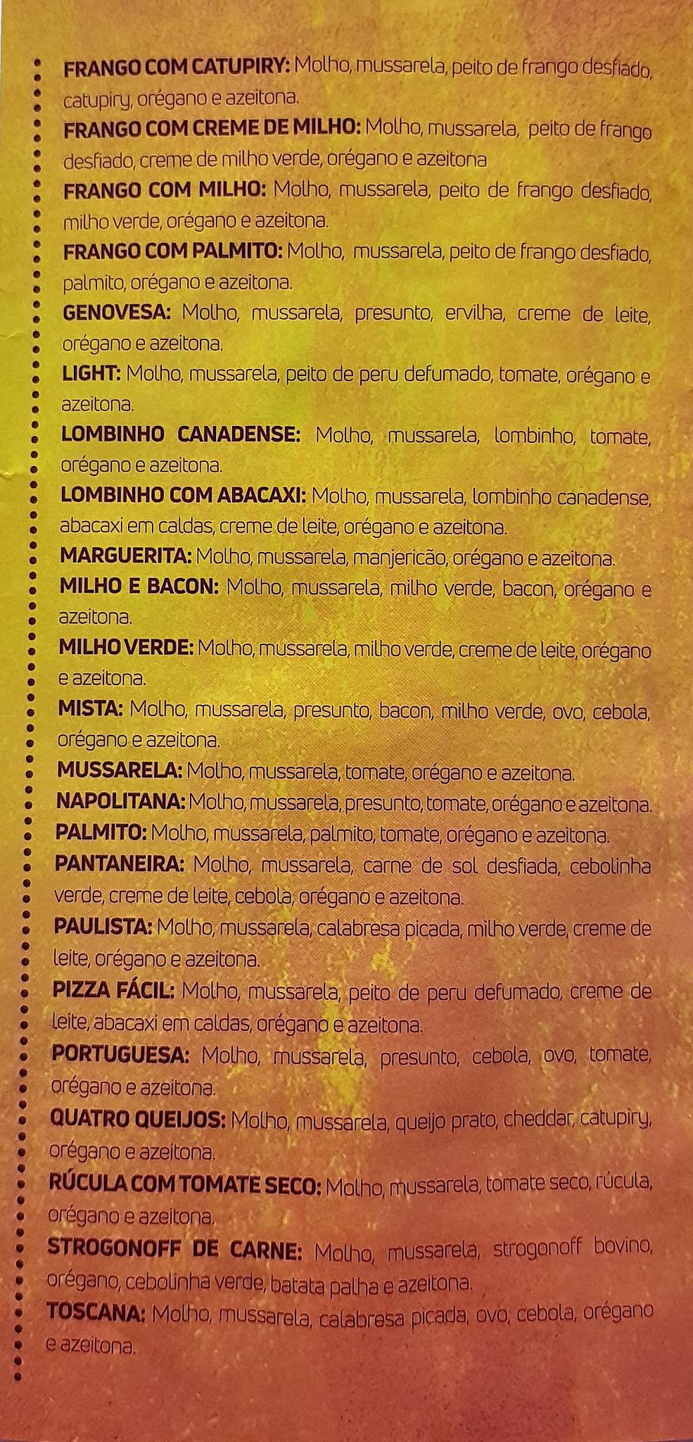 Fácil Pizza Delivery Cuiabá cardápio