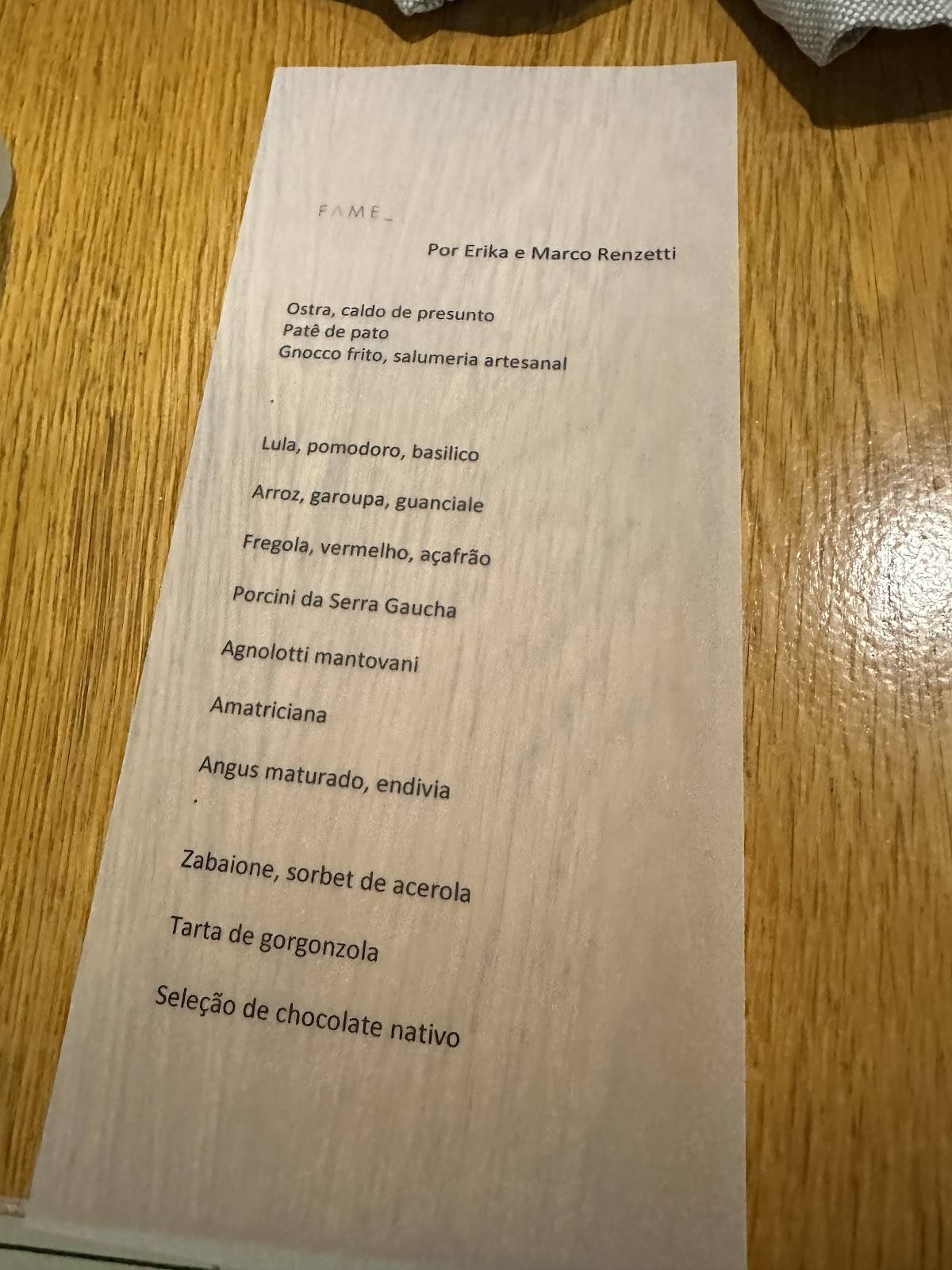 Fame Osteria cardápio