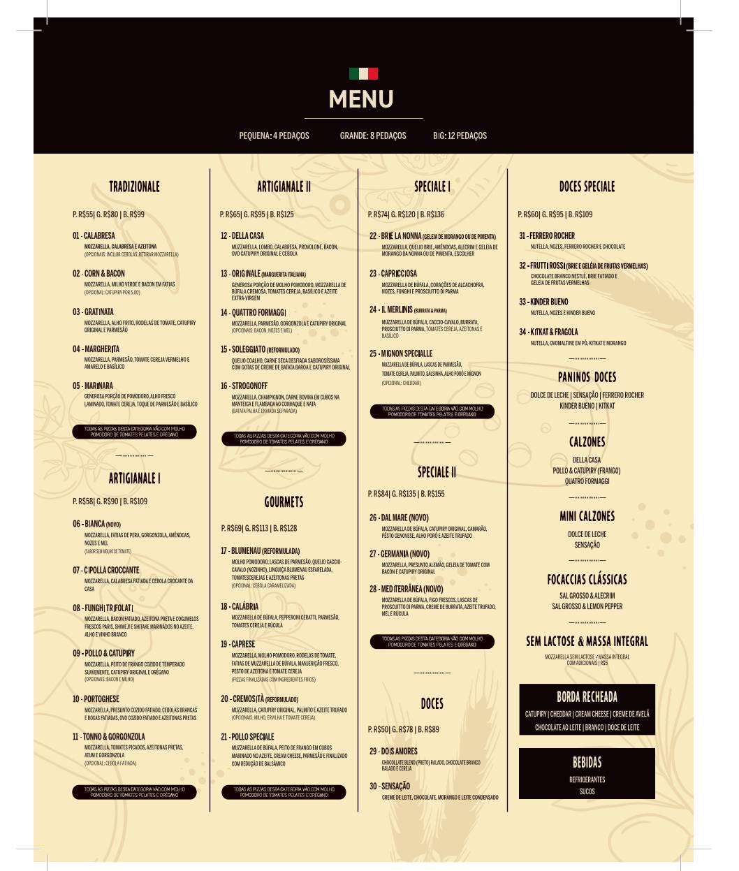 Pizzaria Família Merlini cardápio