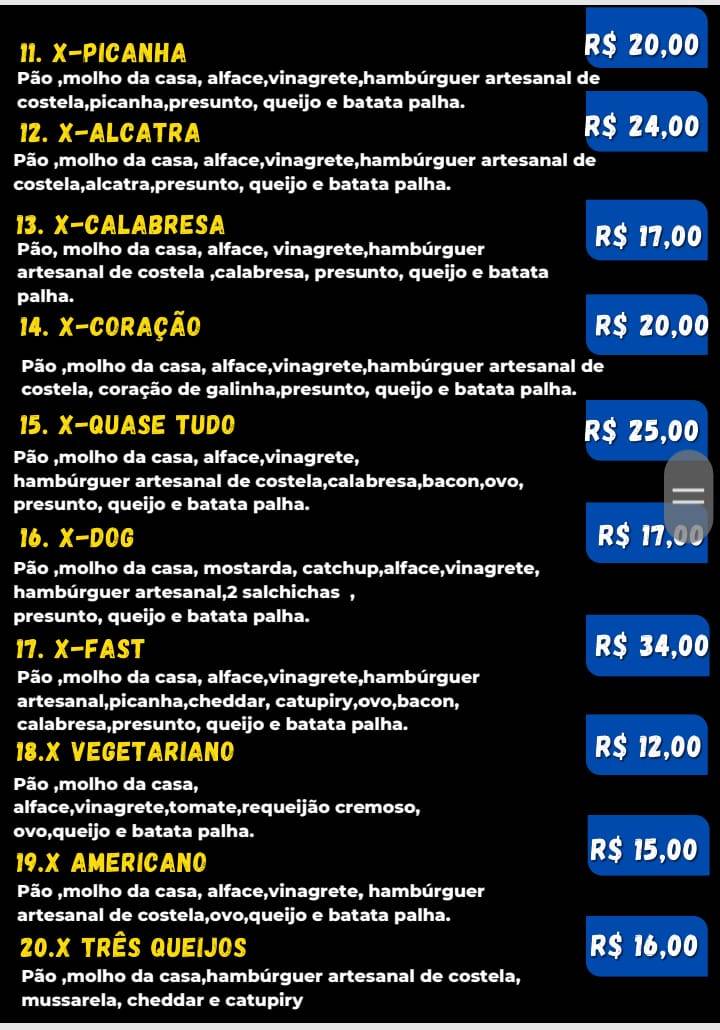 Fast Burguer cardápio
