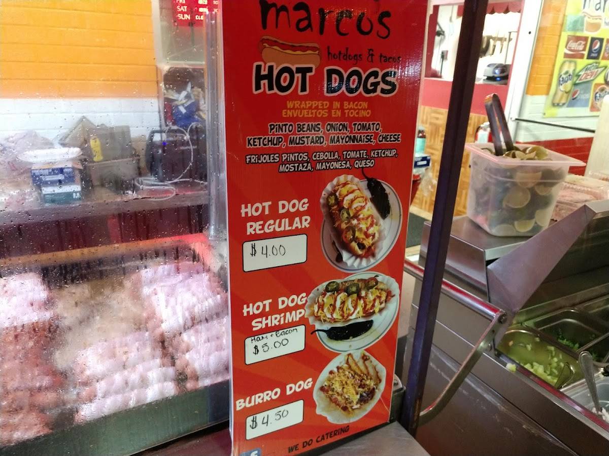 Menu at Marcos Hot Dogs & Tacos fast food, Longmont