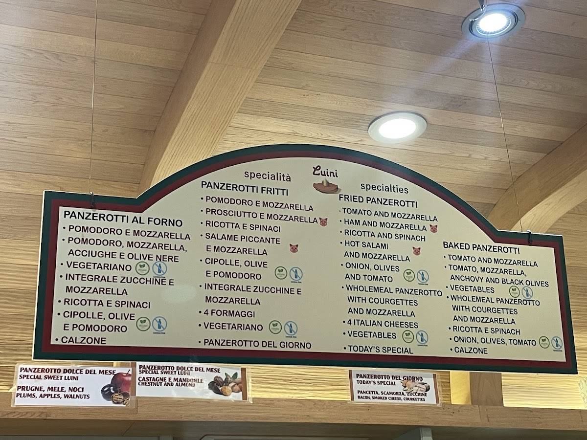 Menu de Panzerotti Luini