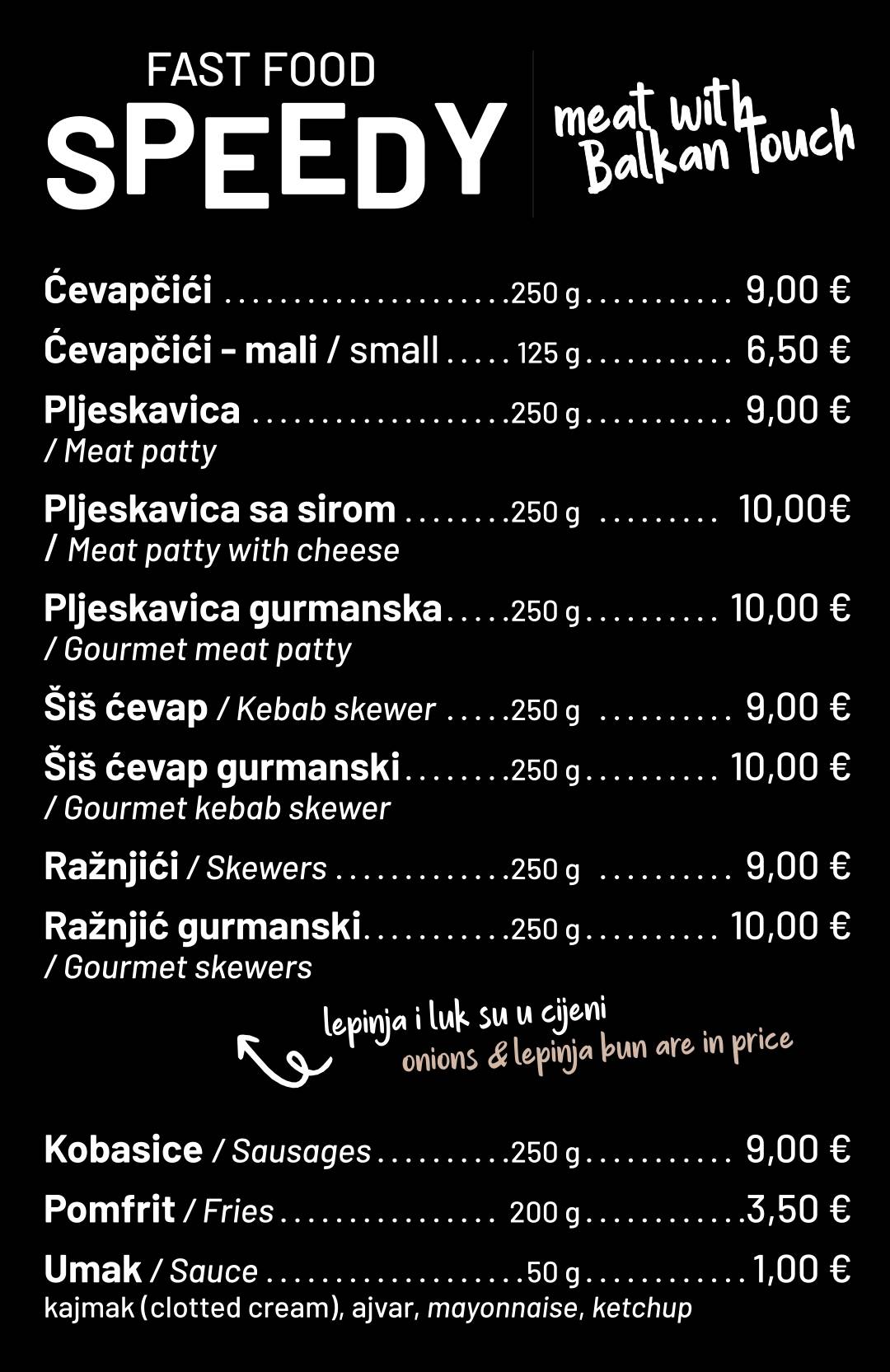 Menu de Fast food Speedy