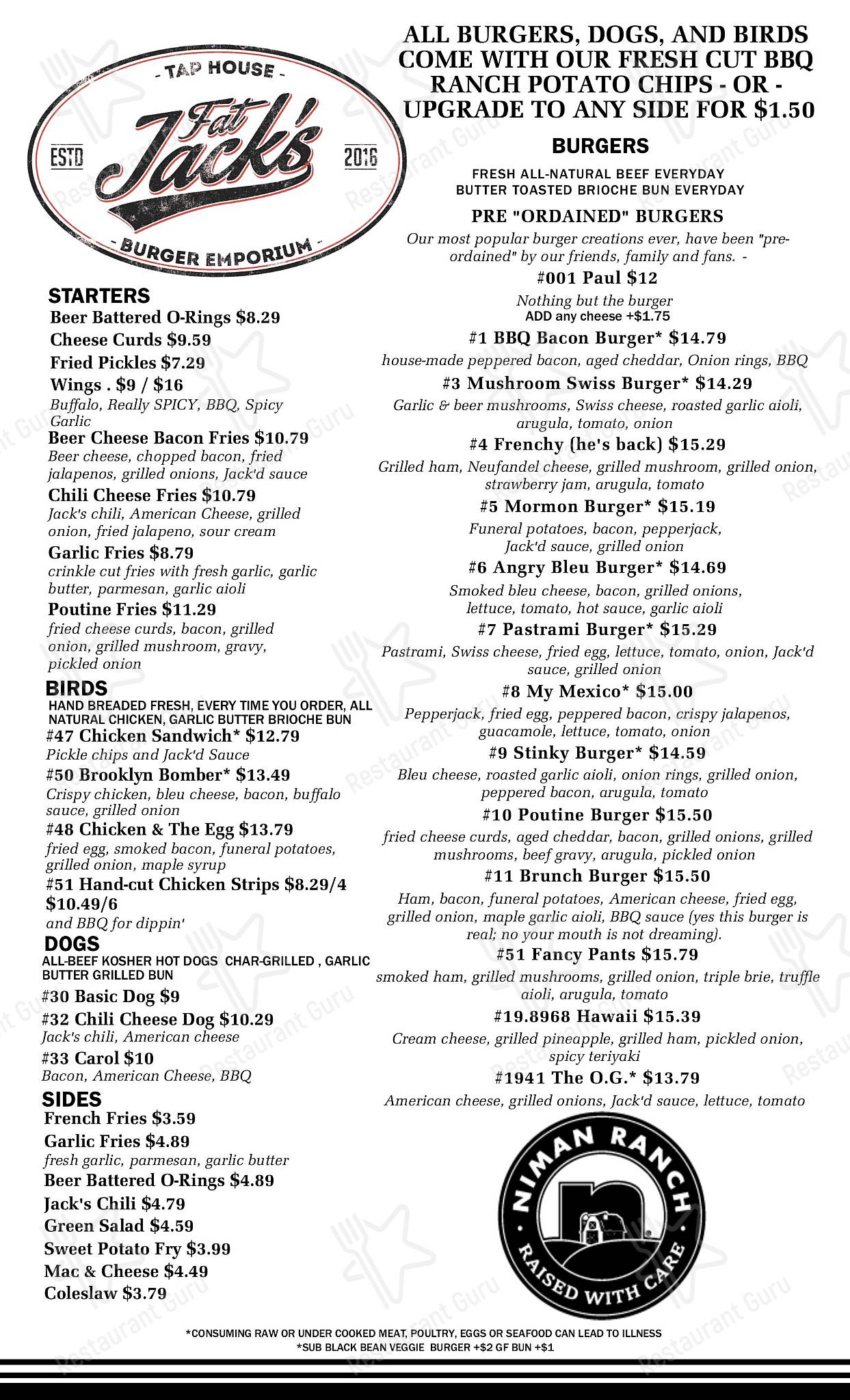 Menu at Fat Jack's Burger Emporium & Southern Kitchen pub & bar, Salt Lake City