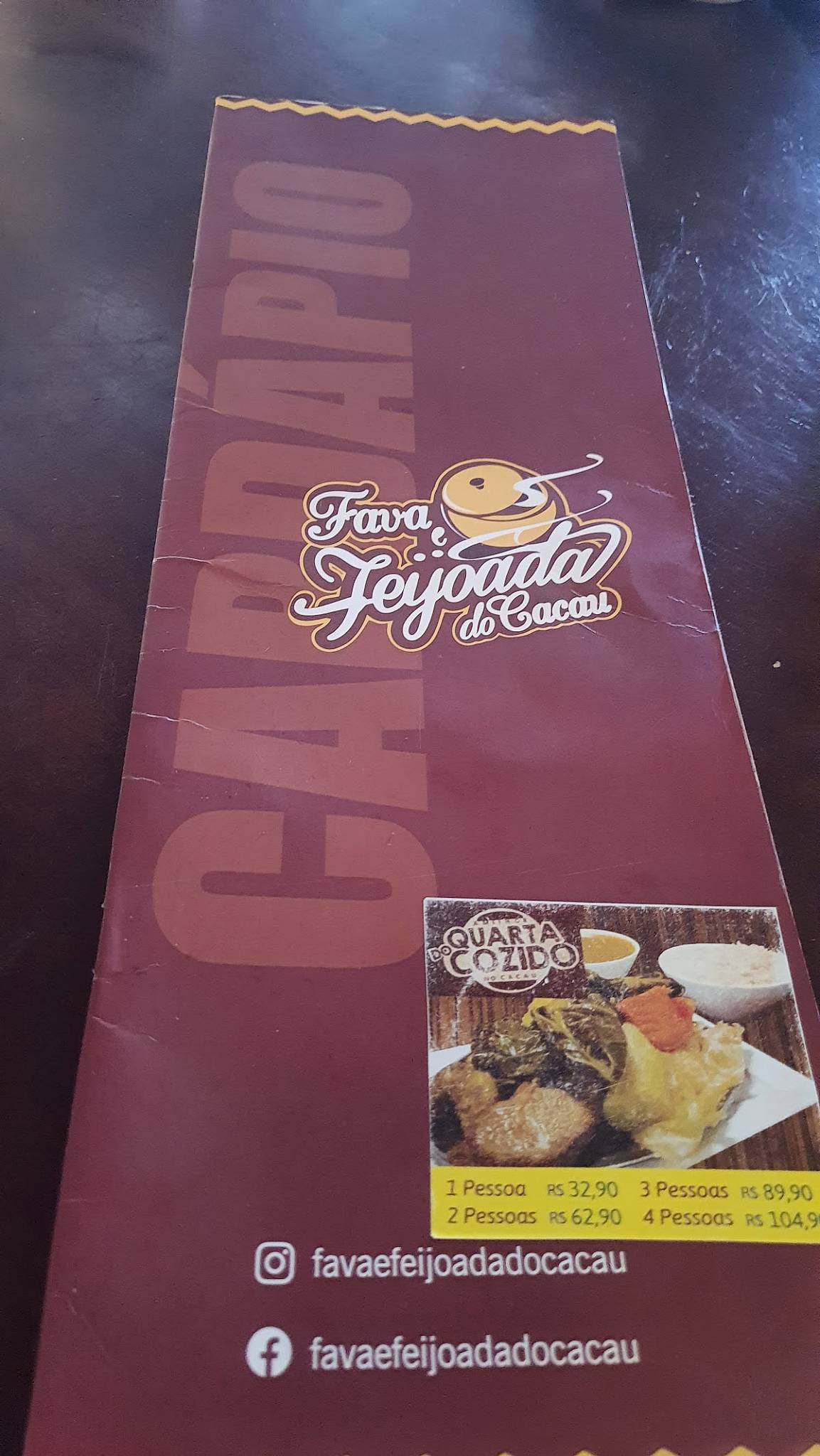 Menu em Fava e Feijoada do Cacau restaurante, João Pessoa