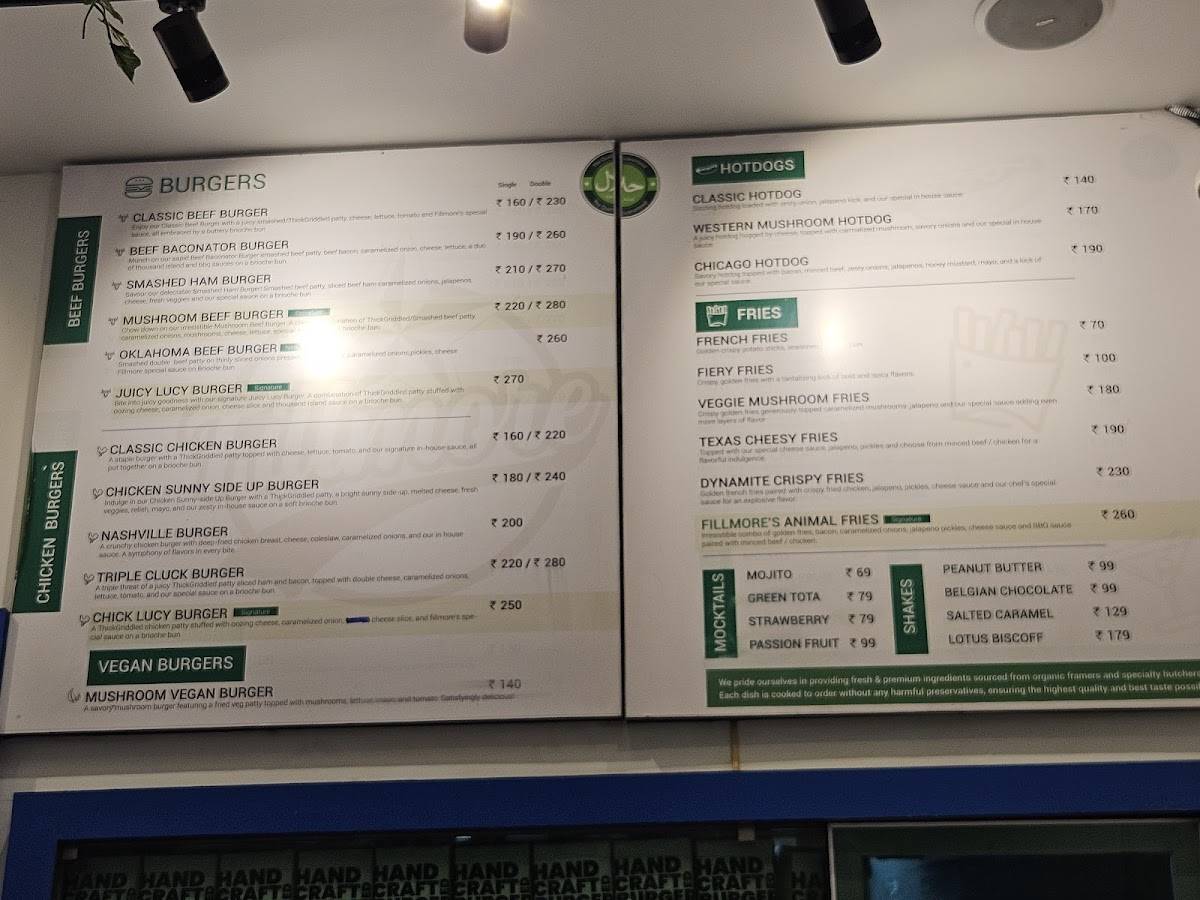 Fillmore Burger menu
