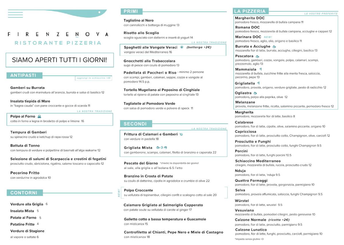 Menu di Ristorante Pizzeria Firenzenova 