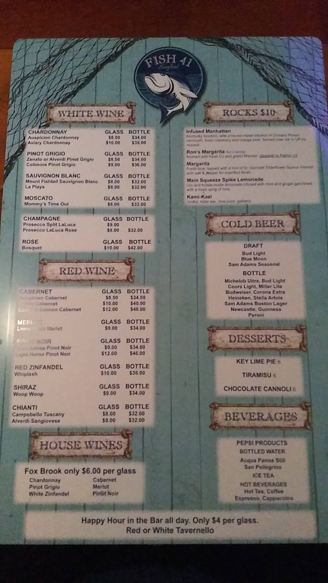 Menu at Fish 41 steakhouse, Naples