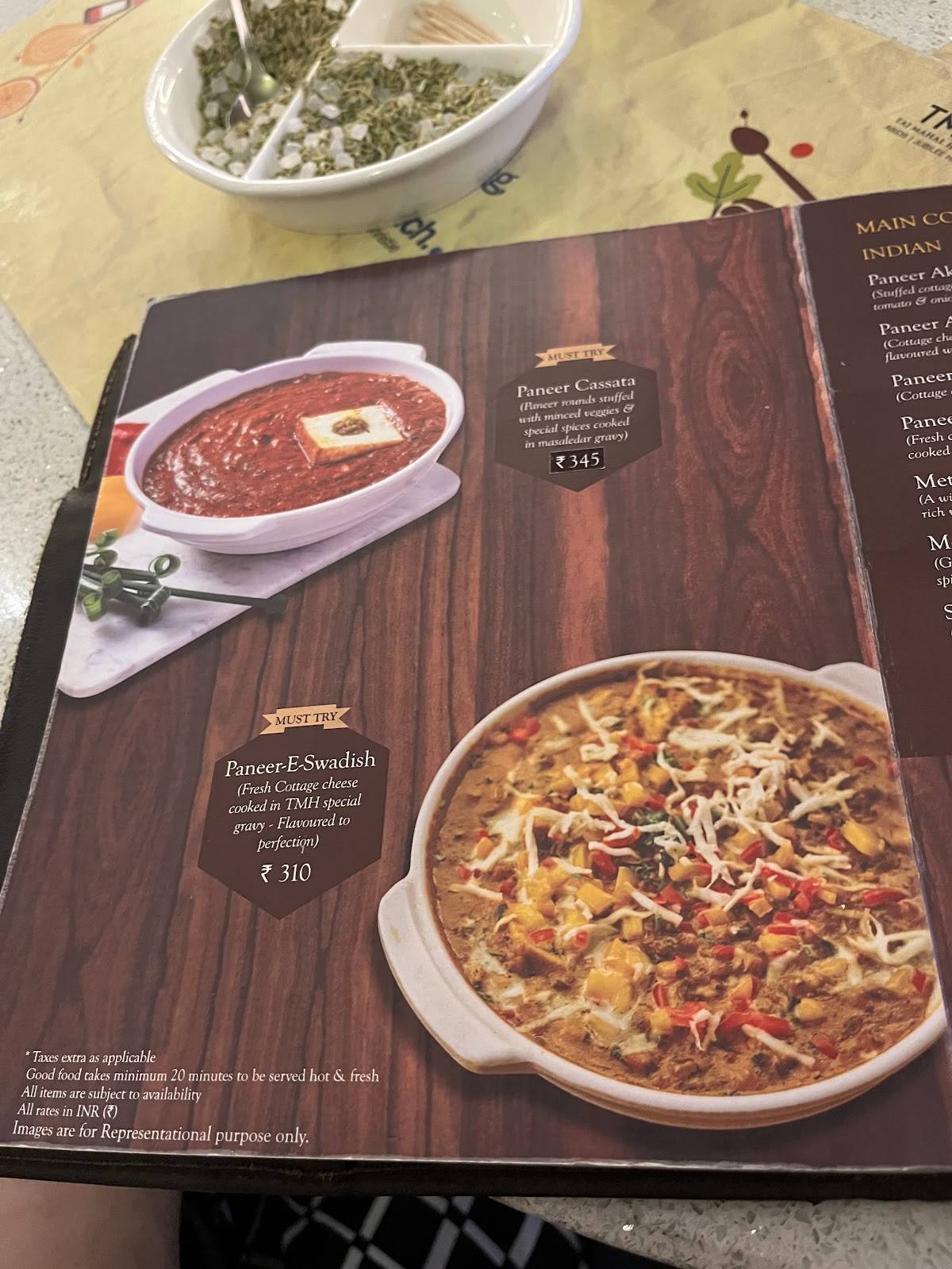 Flavours of Taj Mahal Hotel menu