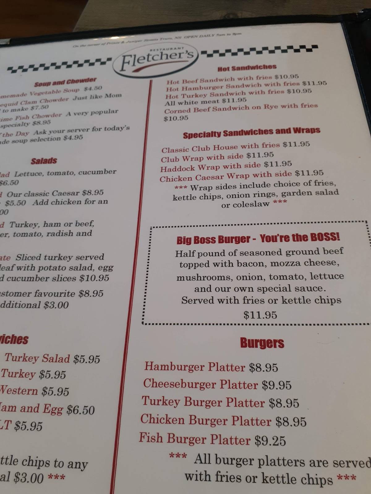 Menu at Fletcher's Restaurant, Truro