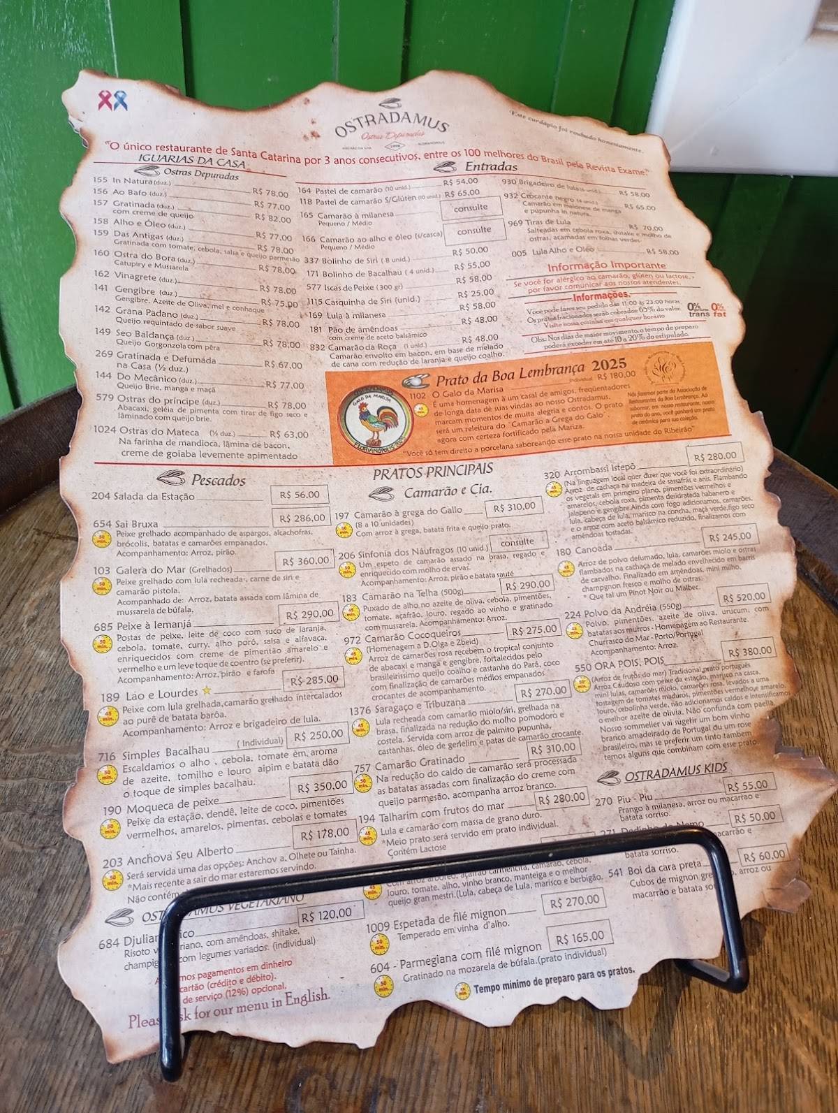 Ostradamus cardápio