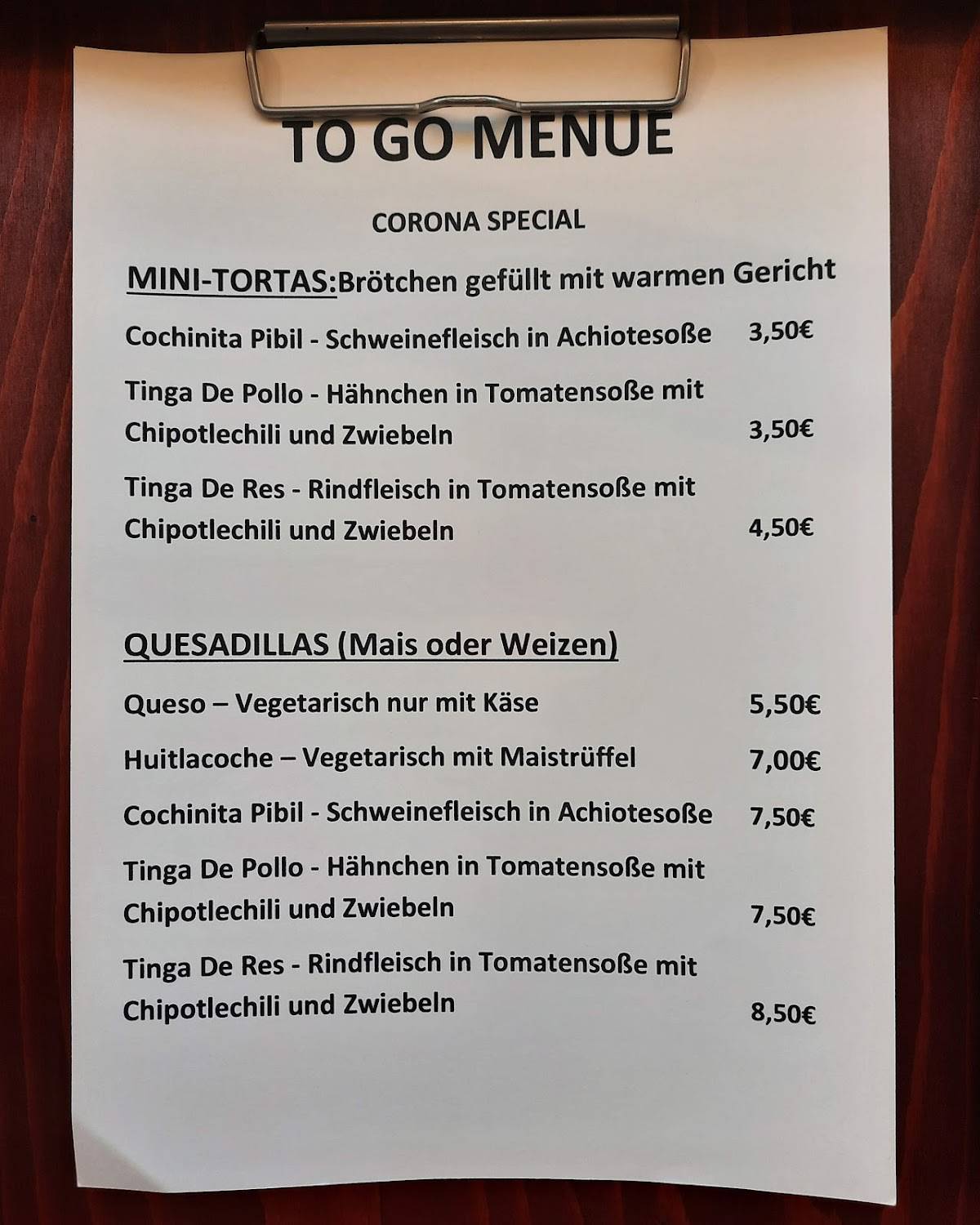 Speisekarte von Fonda de Santiago restaurant, Frankfurt am Main