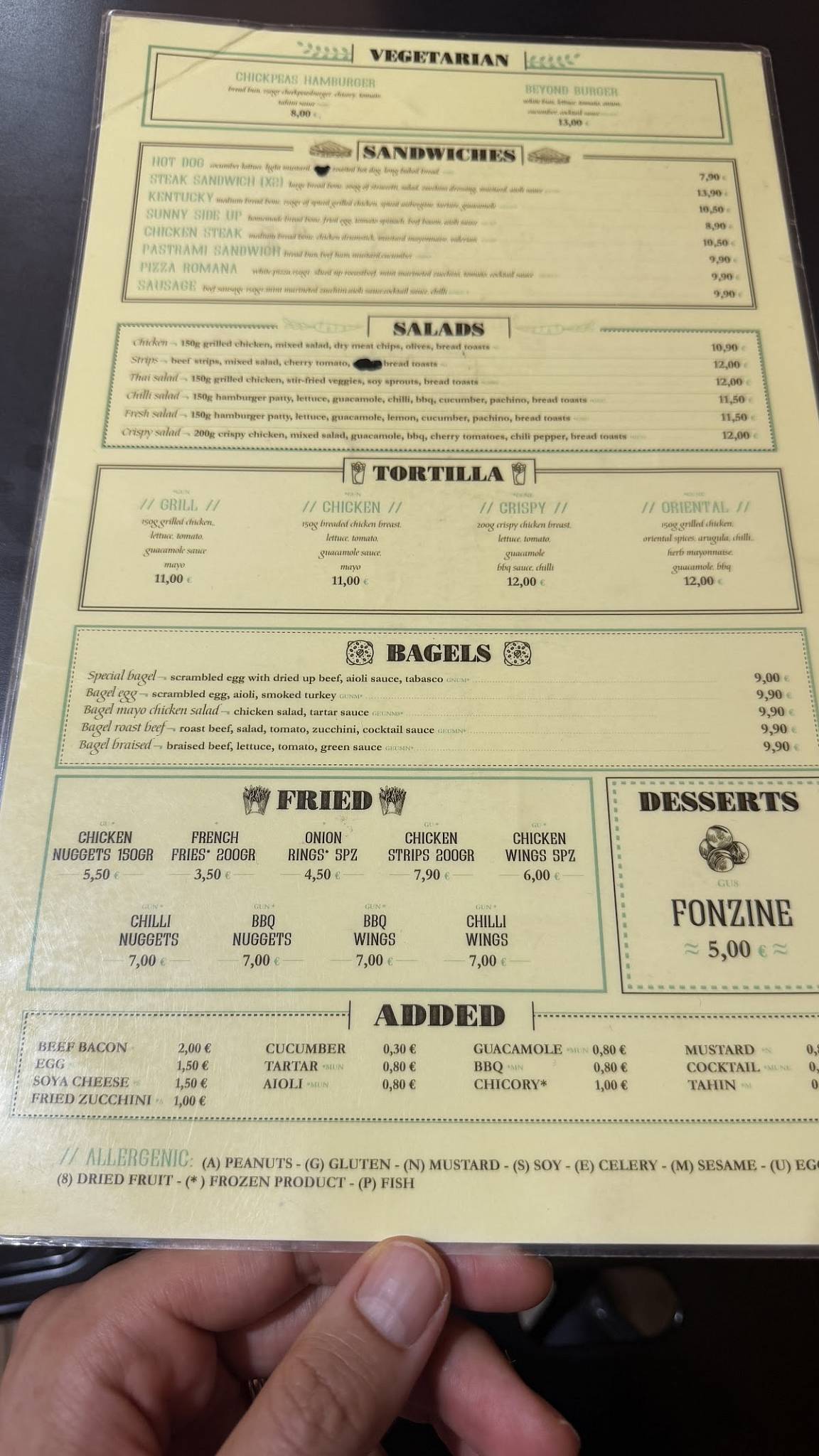 Menu de Fonzie The Burger's House Santa Maria del Pianto