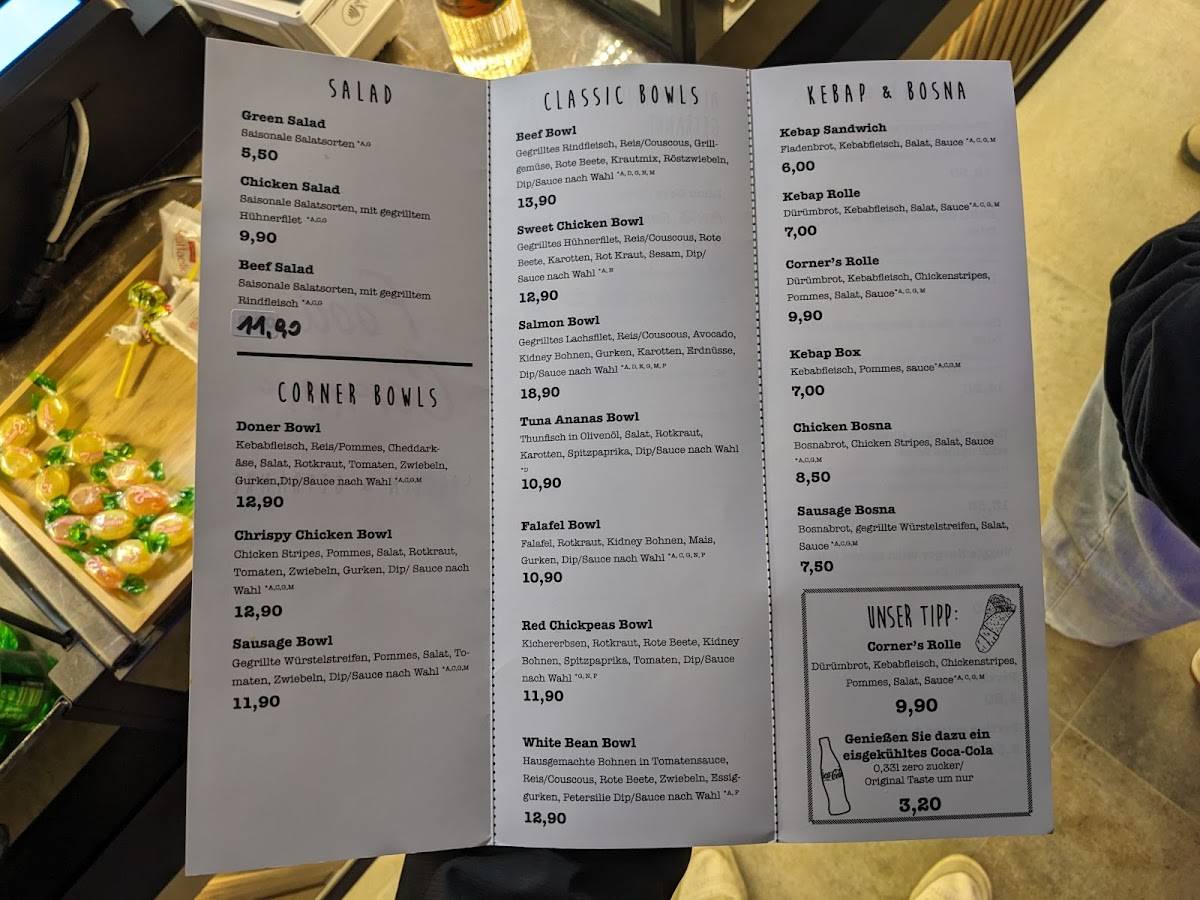 Menu de Food Corner