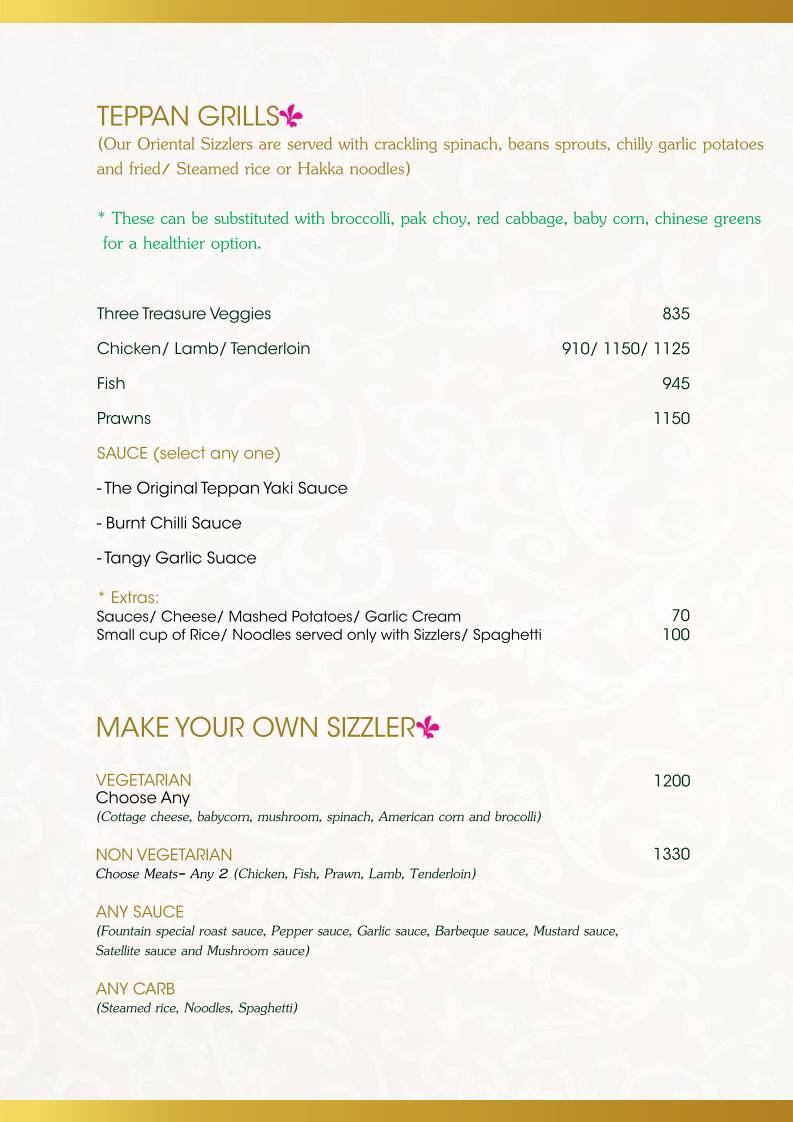 Fountain Sizzlers menu
