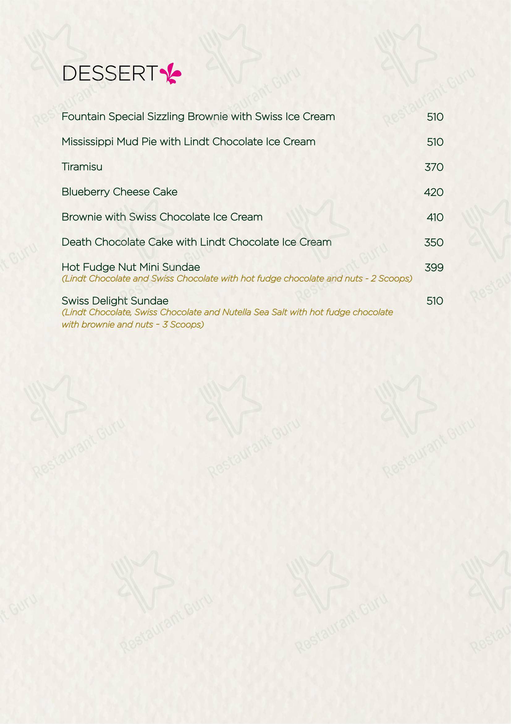 Fountain Sizzlers - Menu