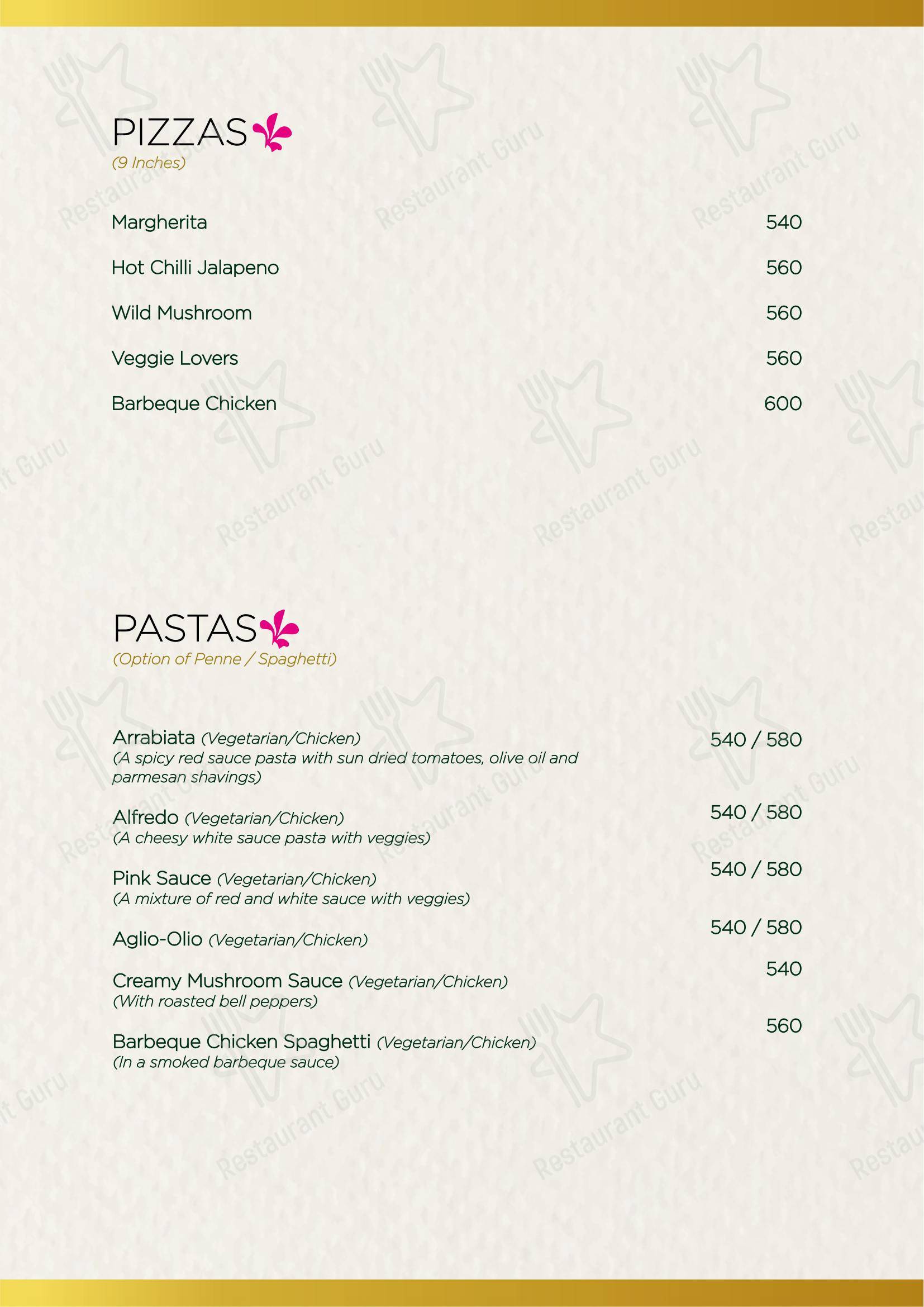 Menu for the Fountain Sizzlers restaurant