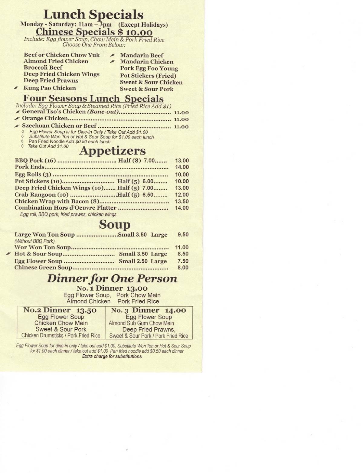Menu at Four Seasons Chinese Restaurant, Enumclaw