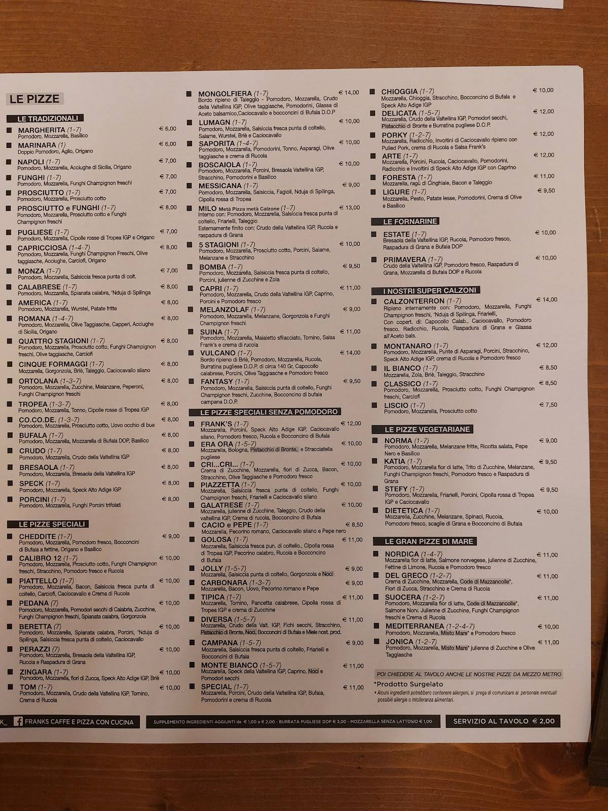 Menu di Frank'pizzeria Con Cucina 