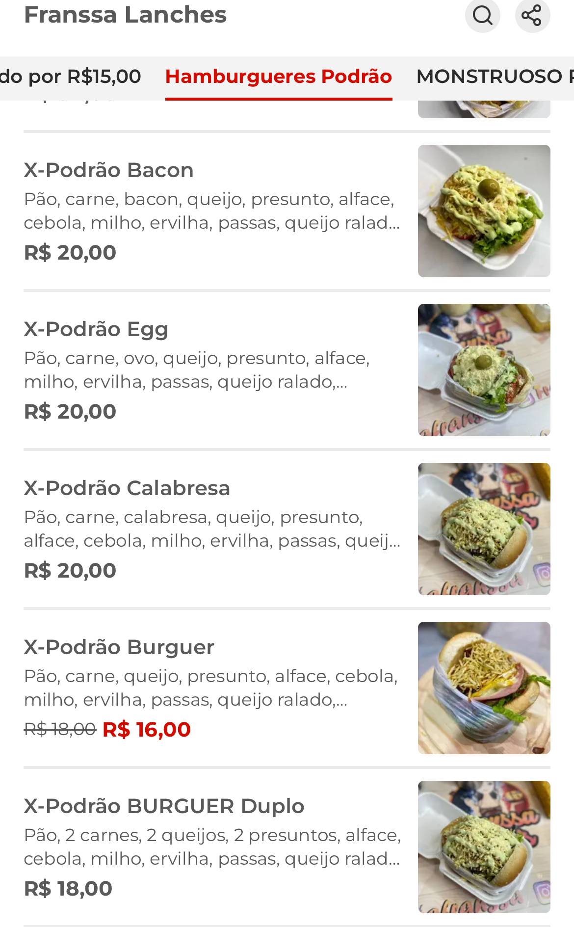 Franssa Lanches cardápio