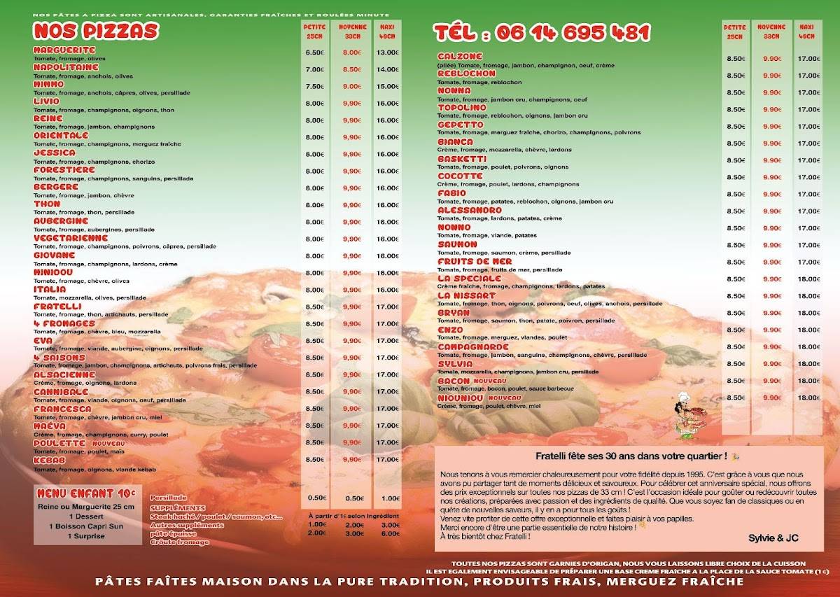 Menu de fratelli pizza